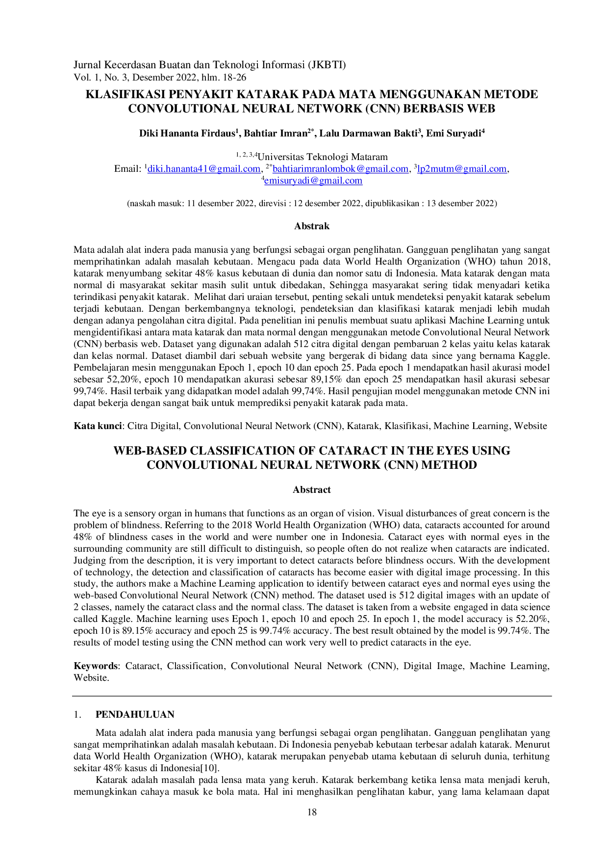 juris Klasifikasi Penyakit Katarak Pada Mata Menggunakan Metode Convolutional Neural Network Cnn Berbasis Web