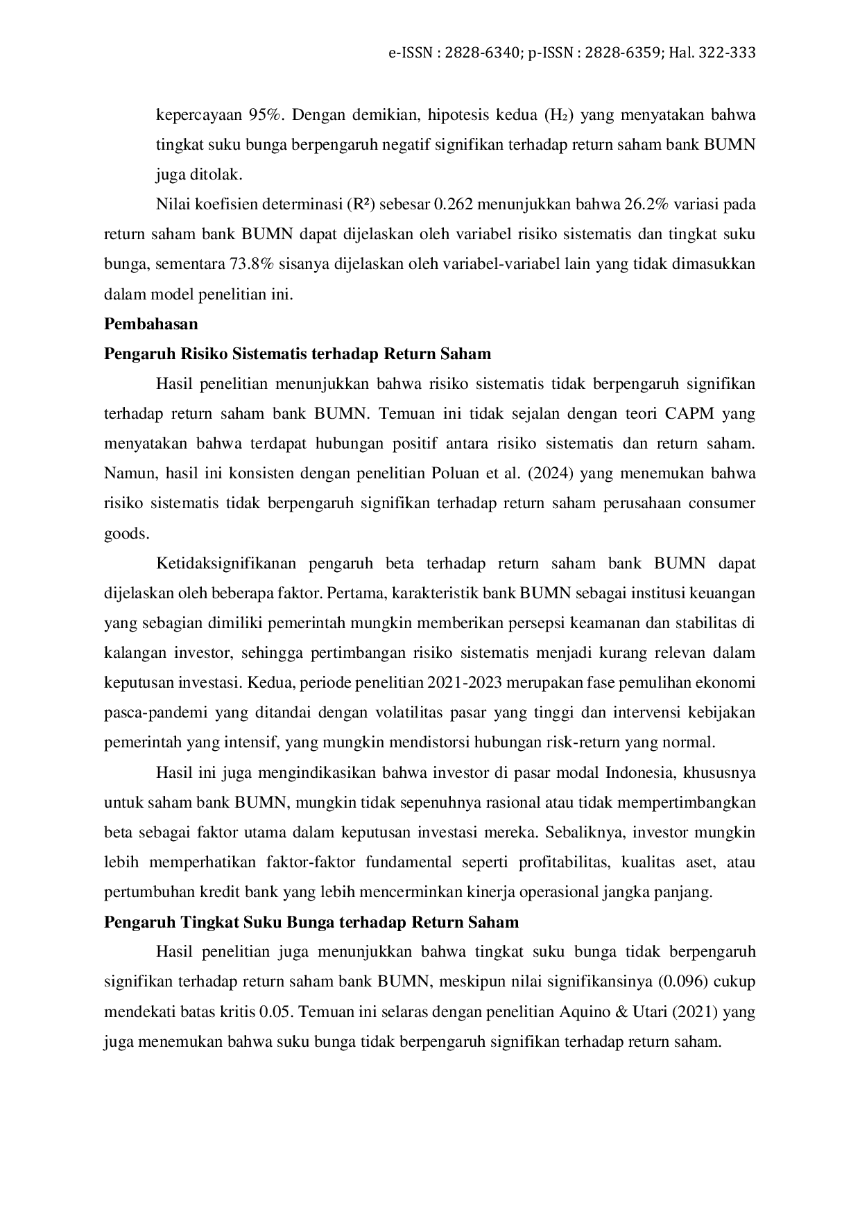 JURIS Hubungan Antara Risiko Sistematis Tingkat Suku Bunga dan Return Saham dalam Portofolio Investasi Analisis pada Bank BUMN yang Terdaftar di BEI