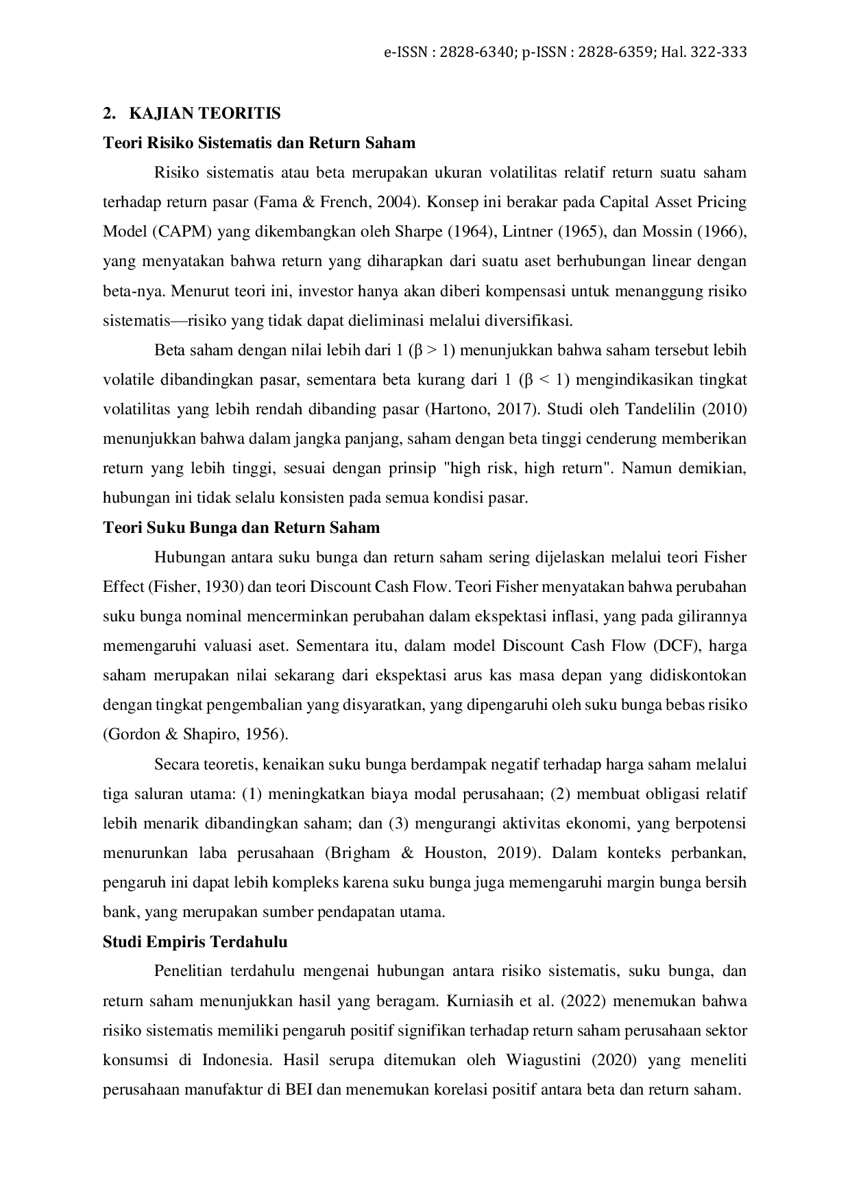 JURIS Hubungan Antara Risiko Sistematis Tingkat Suku Bunga dan Return Saham dalam Portofolio Investasi Analisis pada Bank BUMN yang Terdaftar di BEI