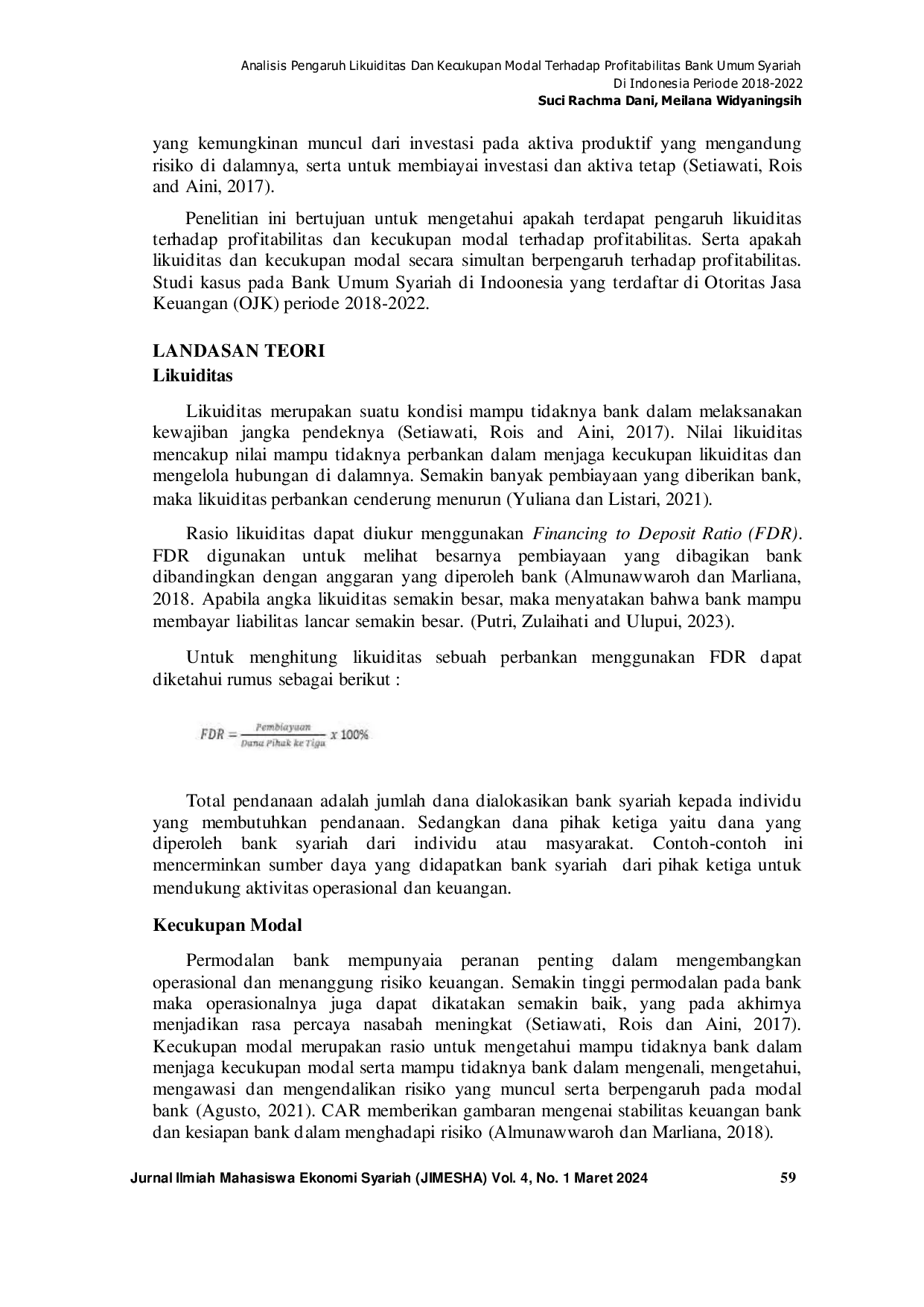 JURIS Analisis Pengaruh Likuiditas dan Kecukupan Modal Terhadap Profitabilitas Bank Umum Syariah Indonesia Periode 2018 2022