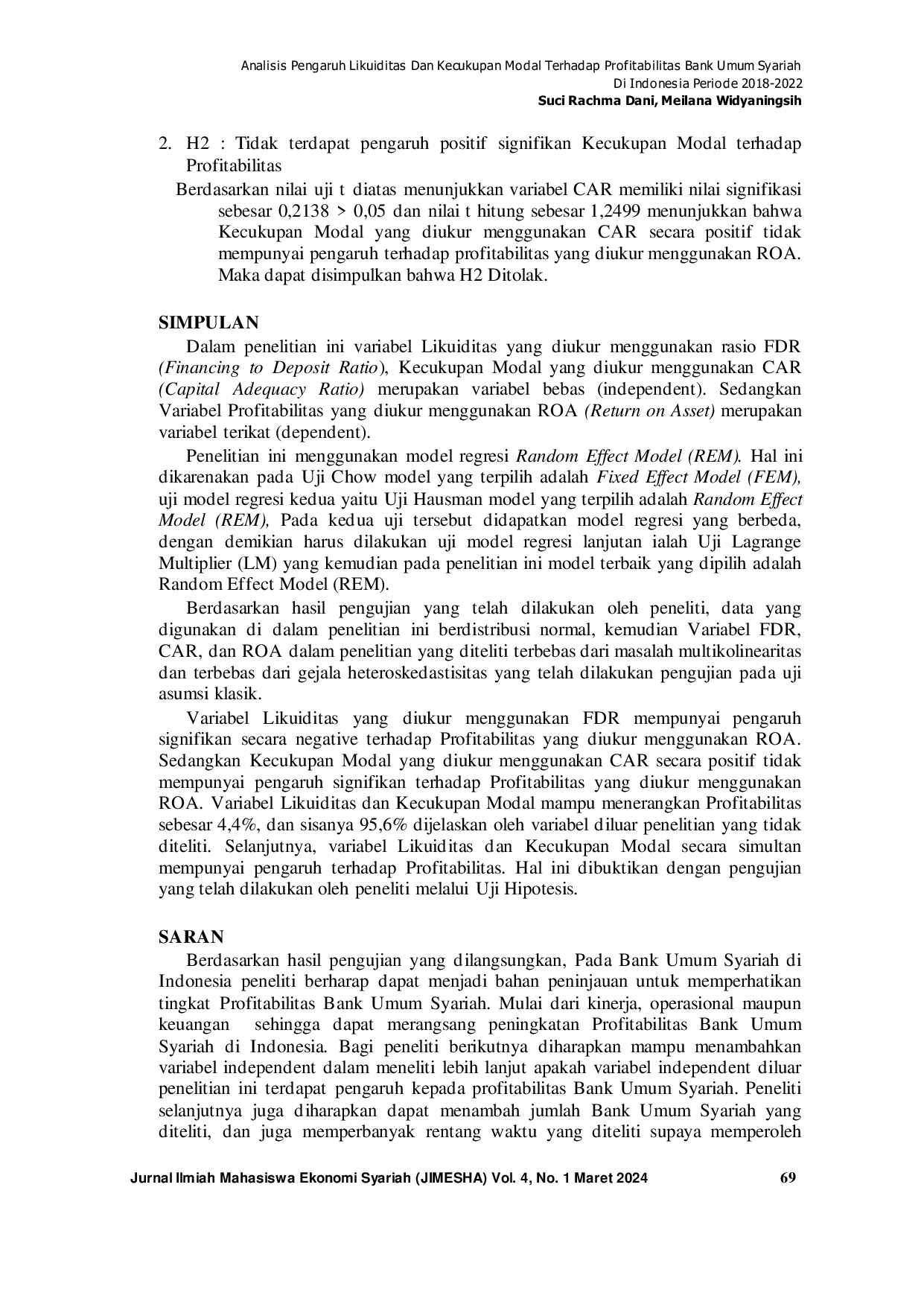 JURIS Analisis Pengaruh Likuiditas dan Kecukupan Modal Terhadap Profitabilitas Bank Umum Syariah Indonesia Periode 2018 2022