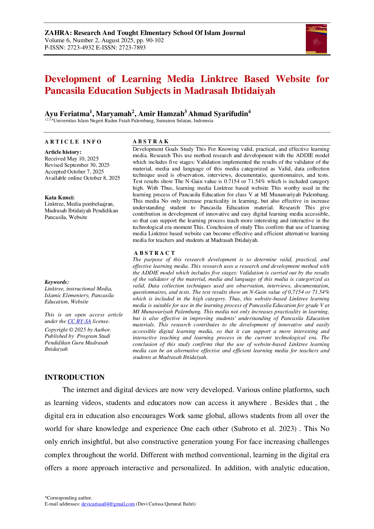 JURIS Development of Learning Media Linktree Based Website for Pancasila Education Subjects in Madrasah Ibtidaiyah
