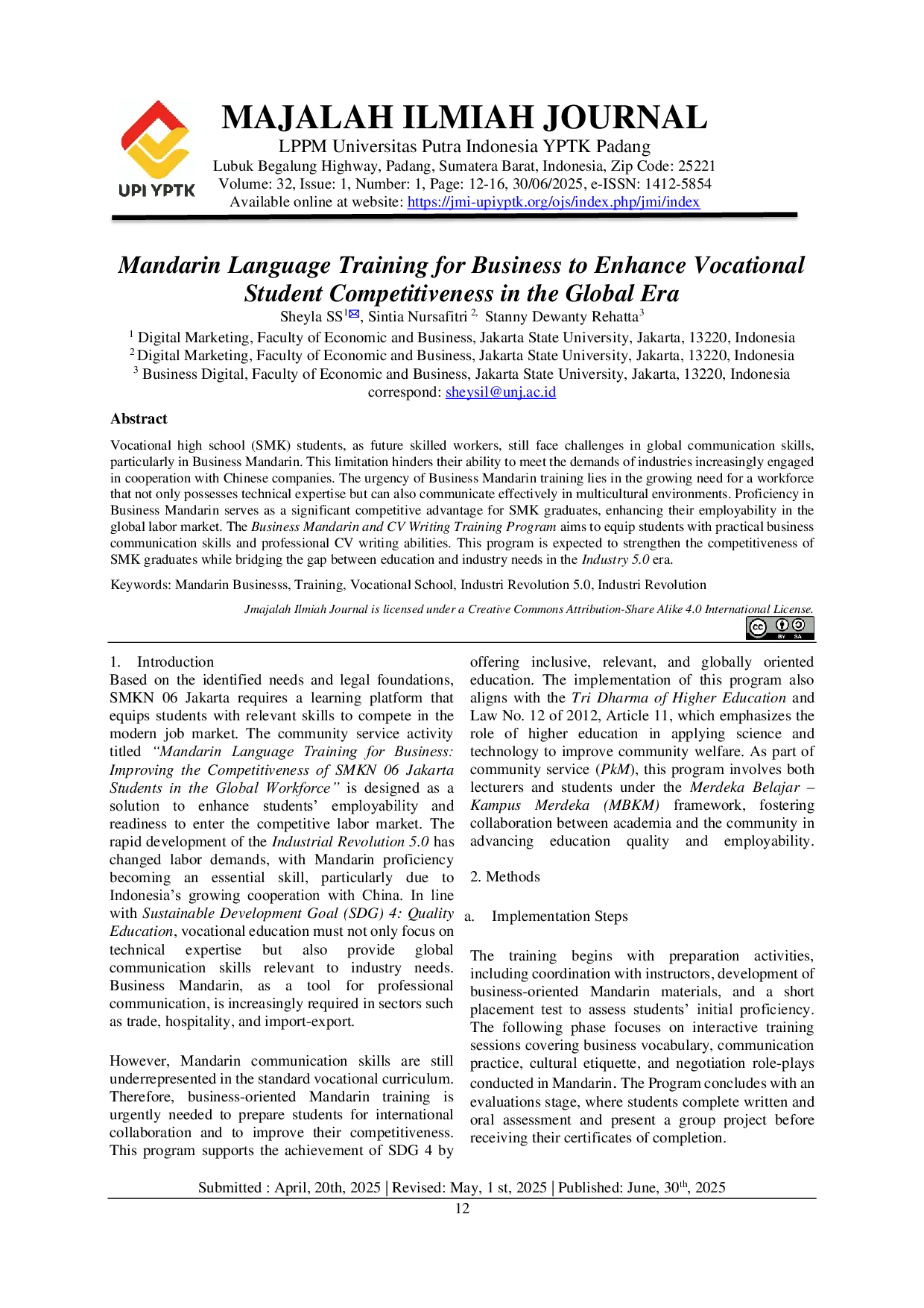 JURIS The Mandarin Language Training for Business to Enhance Vocational Student Competitiveness in the Global Era
