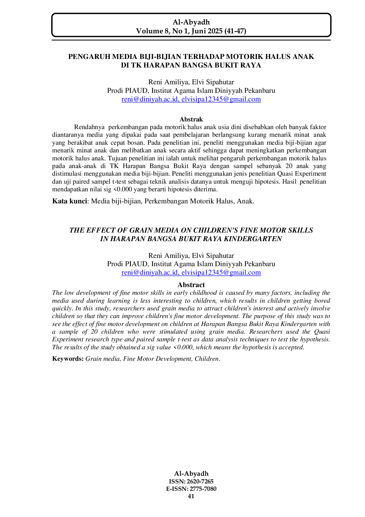 JURIS PENGARUH MEDIA BIJI BIJIAN TERHADAP MOTORIK HALUS ANAK DI TK HARAPAN BANGSA BUKIT RAYA