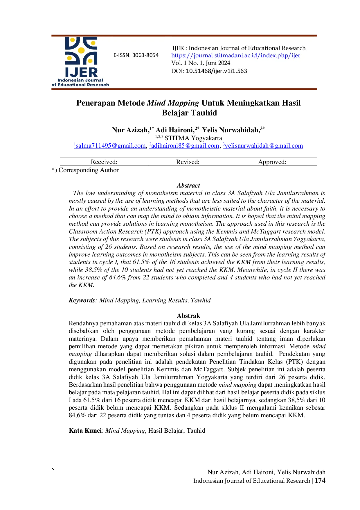 JURIS Penerapan Metode Mind Mapping Untuk Meningkatkan Hasil Belajar Tauhid