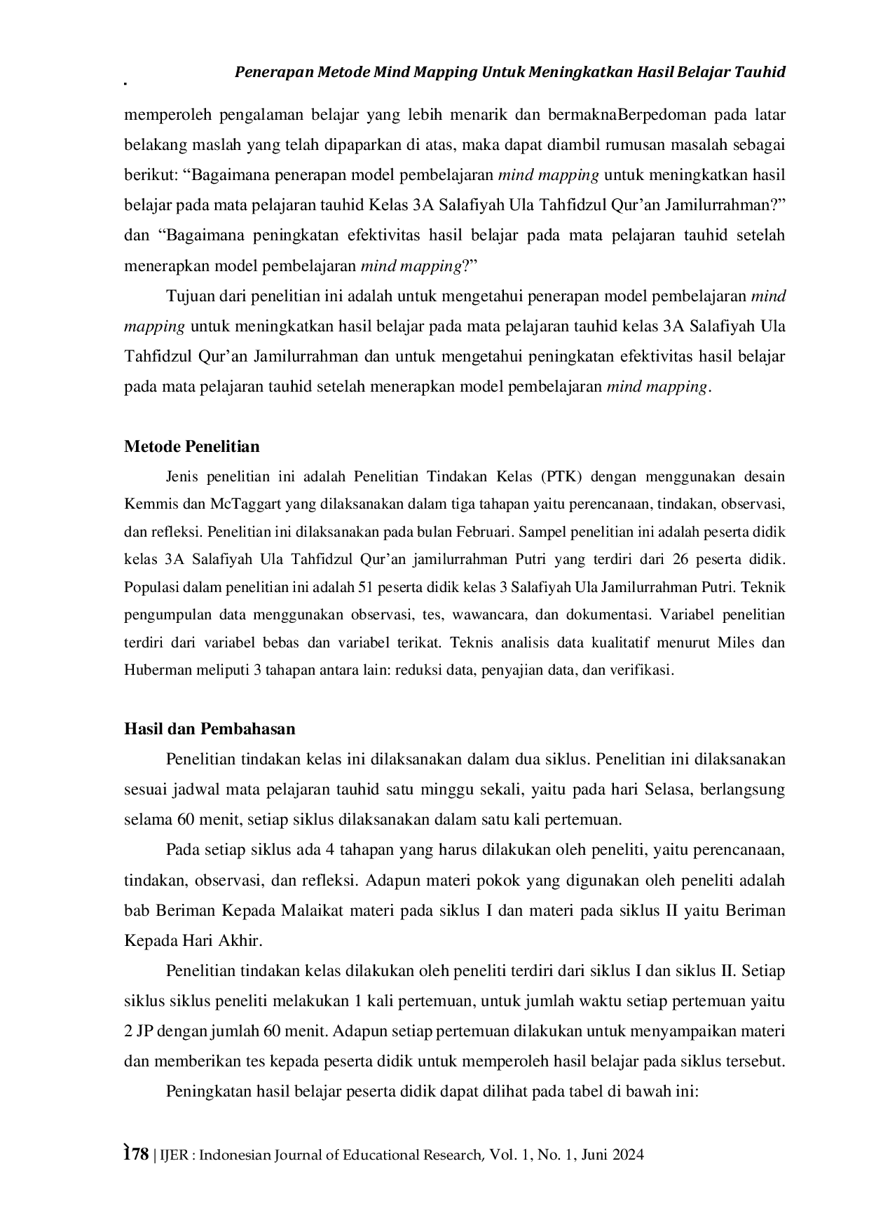 JURIS Penerapan Metode Mind Mapping Untuk Meningkatkan Hasil Belajar Tauhid