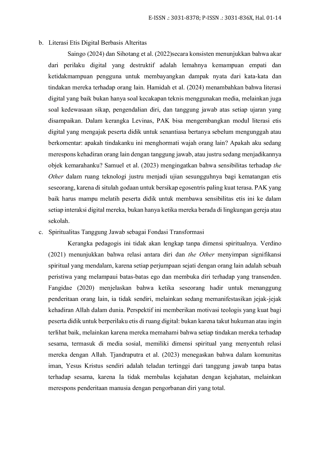 JURIS Rekonstruksi Pedagogi The Other Emmanuel Levinas dalam PAK Menjawab Fenomena Cyber Bullying dan Intoleransi Digital di Era Disrupsi