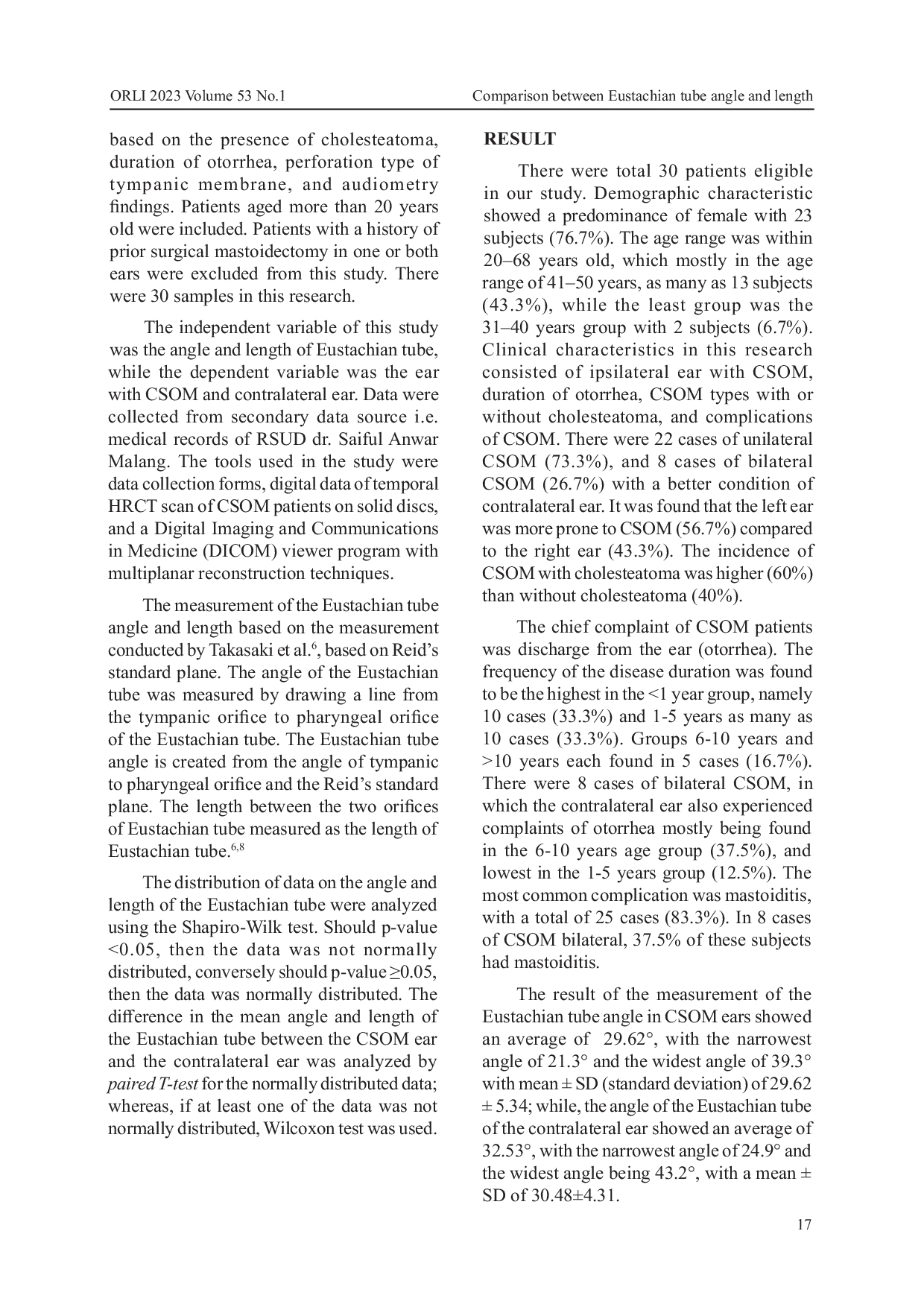 JURIS Perbandingan Sudut Dan Panjang Tuba Eustachius Pada Otitis Media Supuratif Kronis Dan Telinga Kontralateral