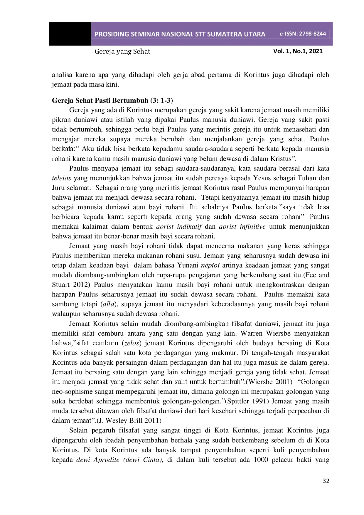 JURIS Gereja Sehat Tinjauan Biblika tentang Konsep Gereja Sehat Berdasarkan Surat 1 Korintus 3