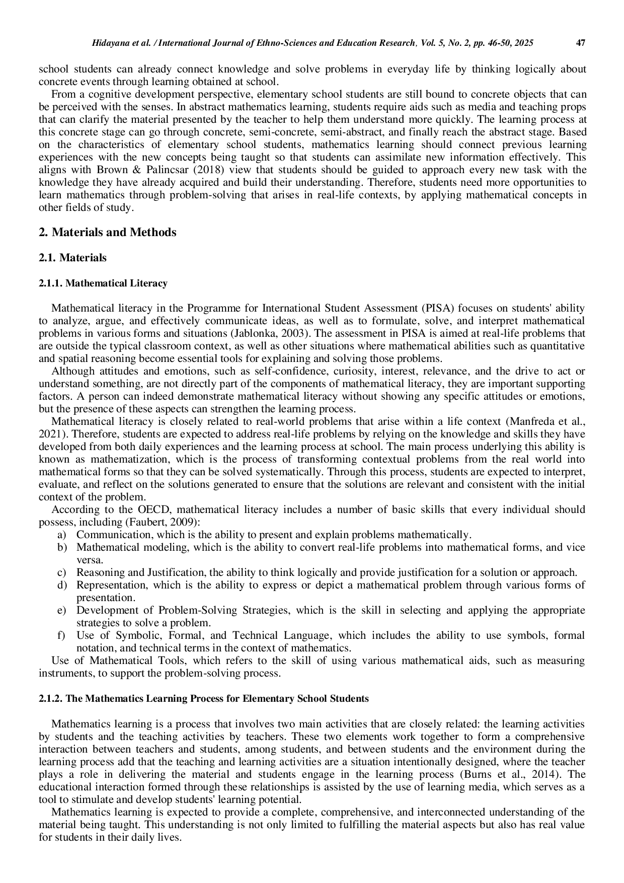 JURIS Contextual Learning as a Means to Improve Elementary School Students Mathematical Literacy Skills