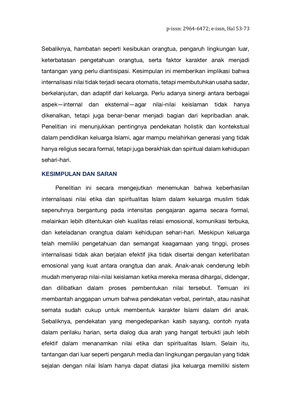 JURIS Pendidikan Keluarga Berbasis Nilai Keislaman Sebagai Proses Internalisasi Nilai Etika dan Spiritualitas