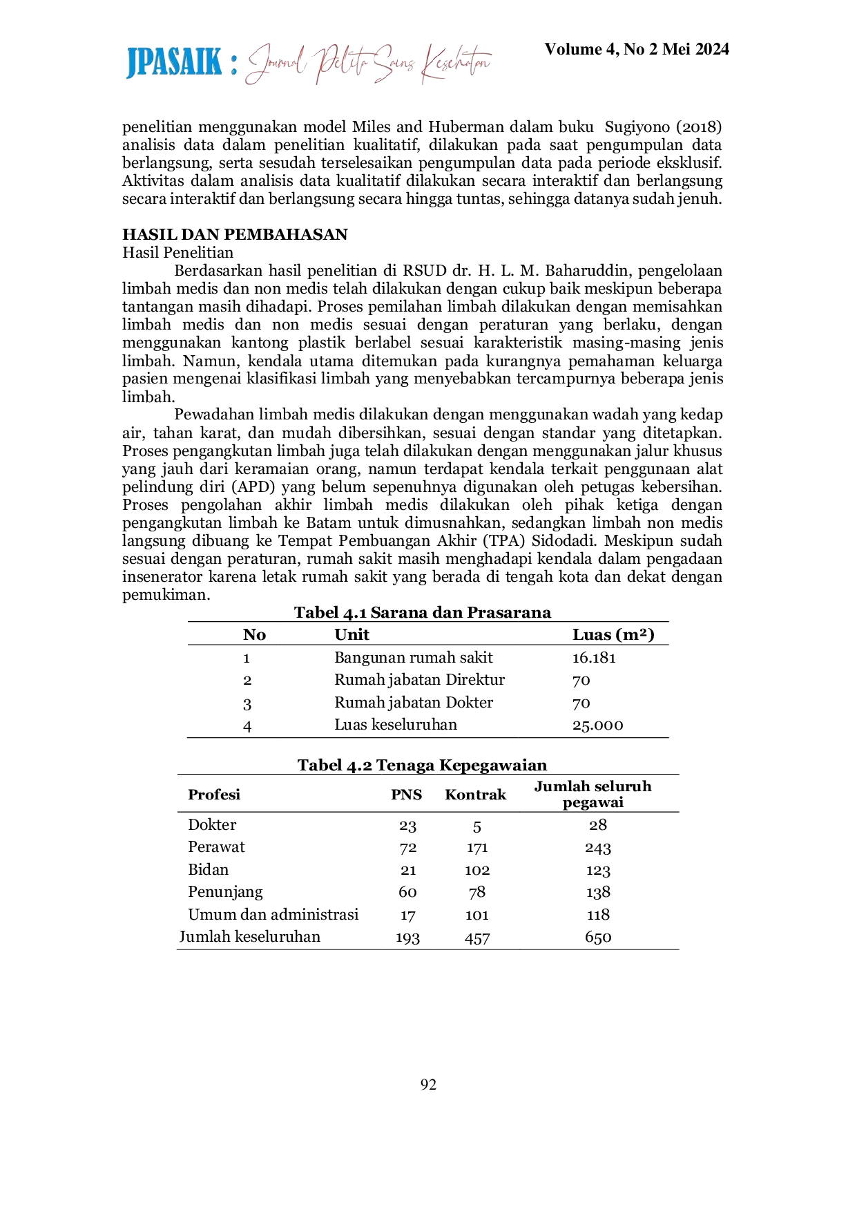 JURIS Evaluasi Pengelolaan Limbah Padat Medis dan Non Medis di Rumah Sakit Umum Daerah dr H L M Baharuddin M Kes Kabupaten Muna Tahun 2024