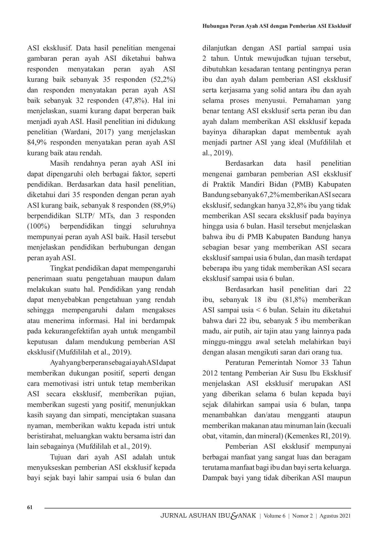 JURIS Hubungan Peran Ayah ASI dengan Pemberian ASI Eksklusif