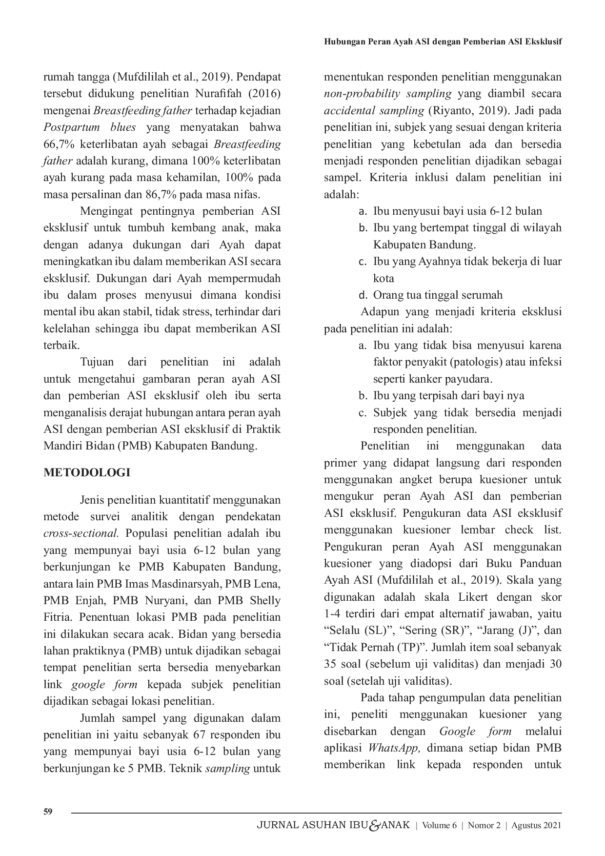 JURIS Hubungan Peran Ayah ASI dengan Pemberian ASI Eksklusif