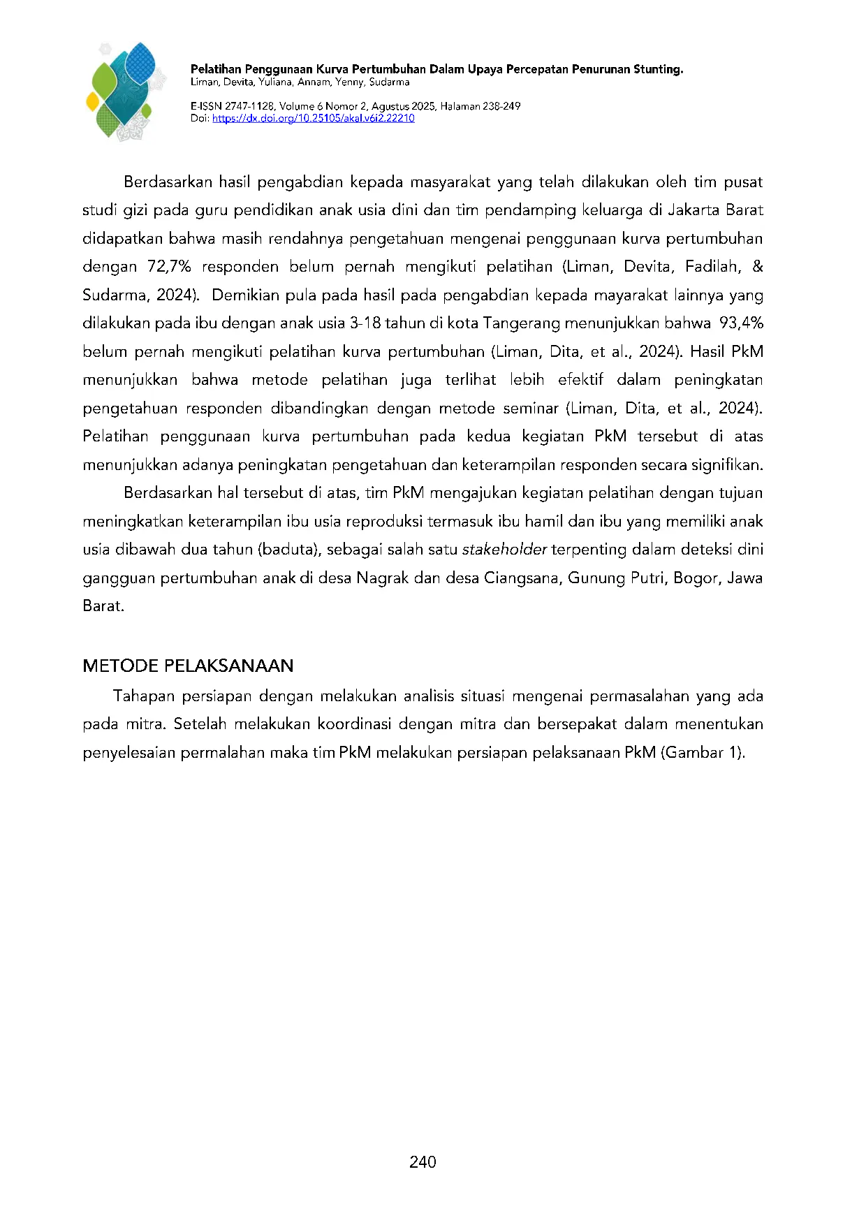 JURIS Pelatihan Penggunaan Kurva Pertumbuhan Dalam Upaya Percepatan Penurunan Stunting