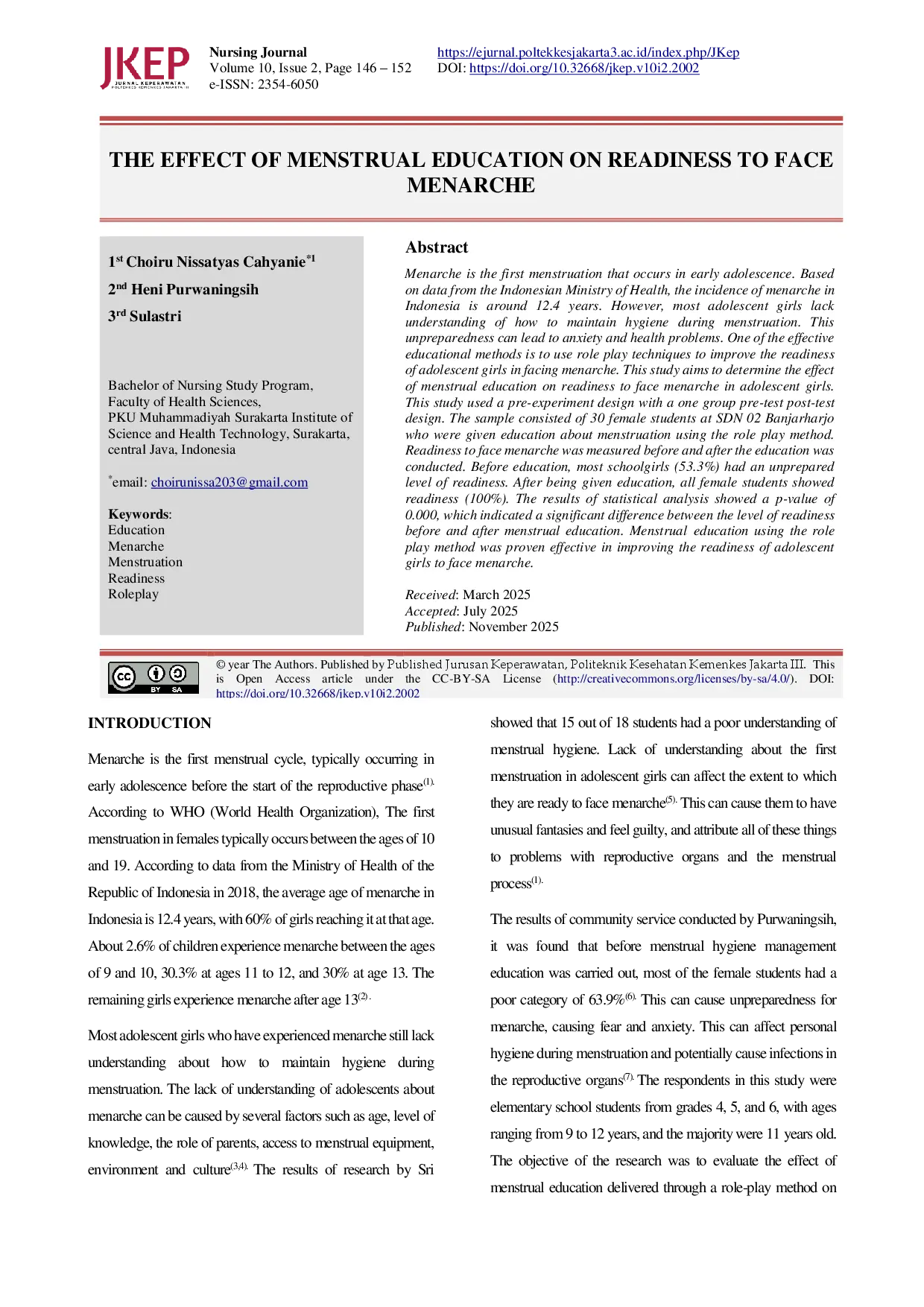 juris The Effect of Menstrual Education on Readiness to Face Menarche