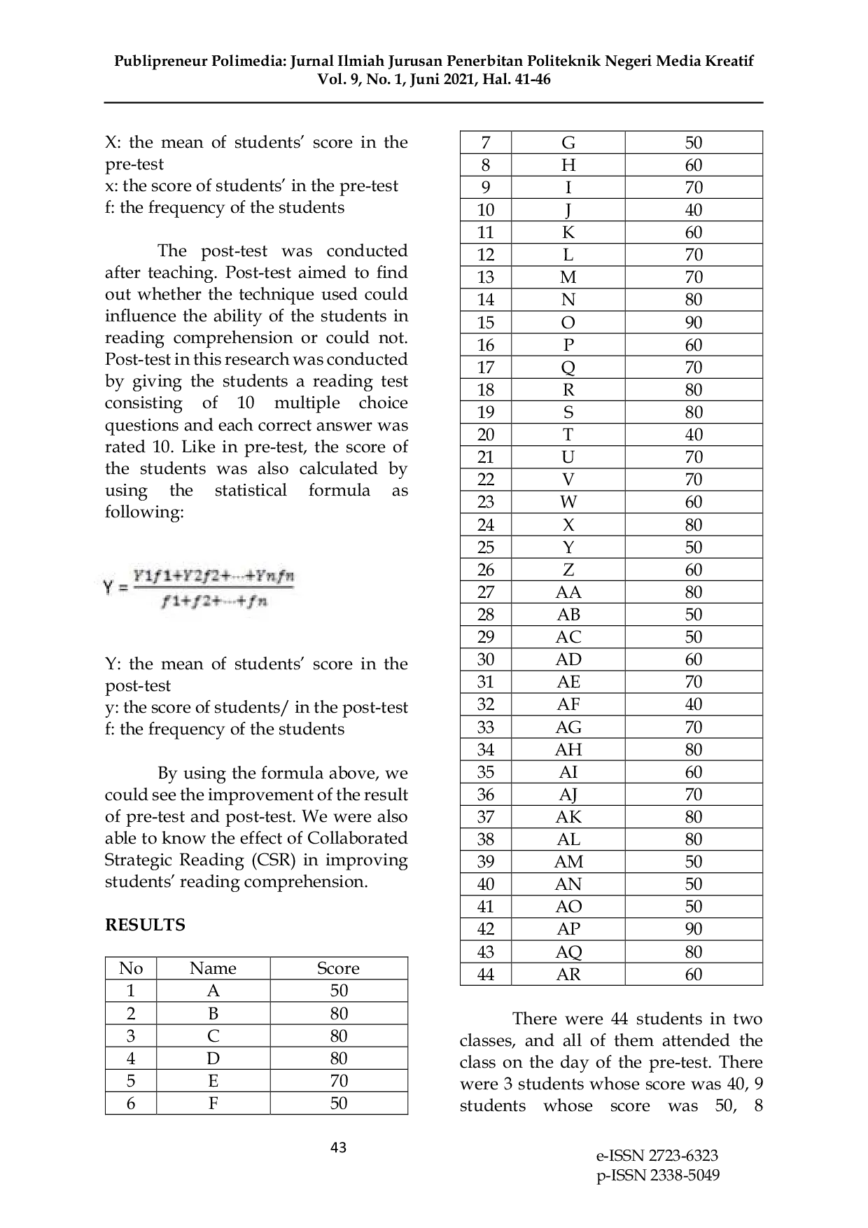 JURIS Improving Reading Comprehension Ability of the 2nd Semester of Publishing Students at Politeknik Negeri Media Kreatif Through Collaborative Strategic Reading Technique Application