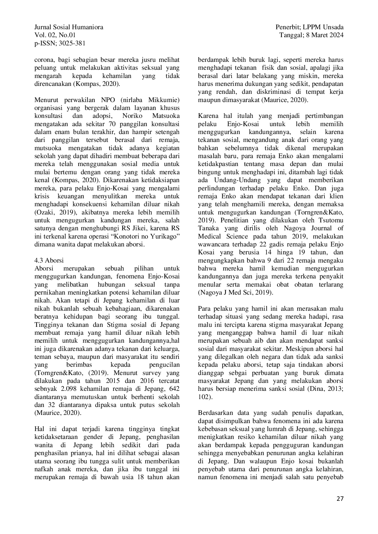 JURIS Fenomena Enjo Kosai Dikalangan Remaja Putri dan Kaitannya Dengan Penurunan Jumlah Kelahiran Di Jepang