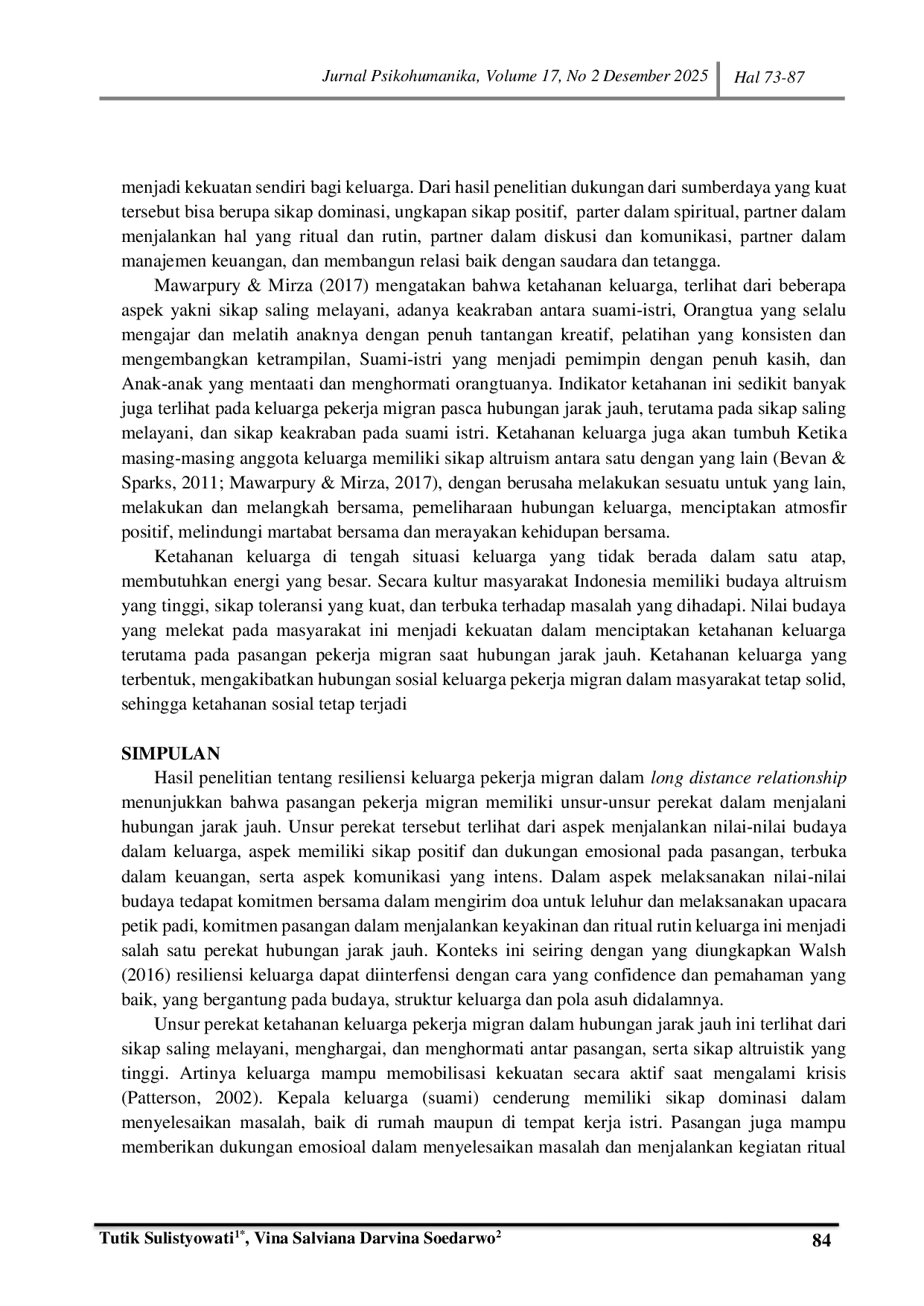 JURIS Resiliensi Keluarga Pekerja Migran dalam Long Distance Relationship Perspektif Sosiologi Keluarga