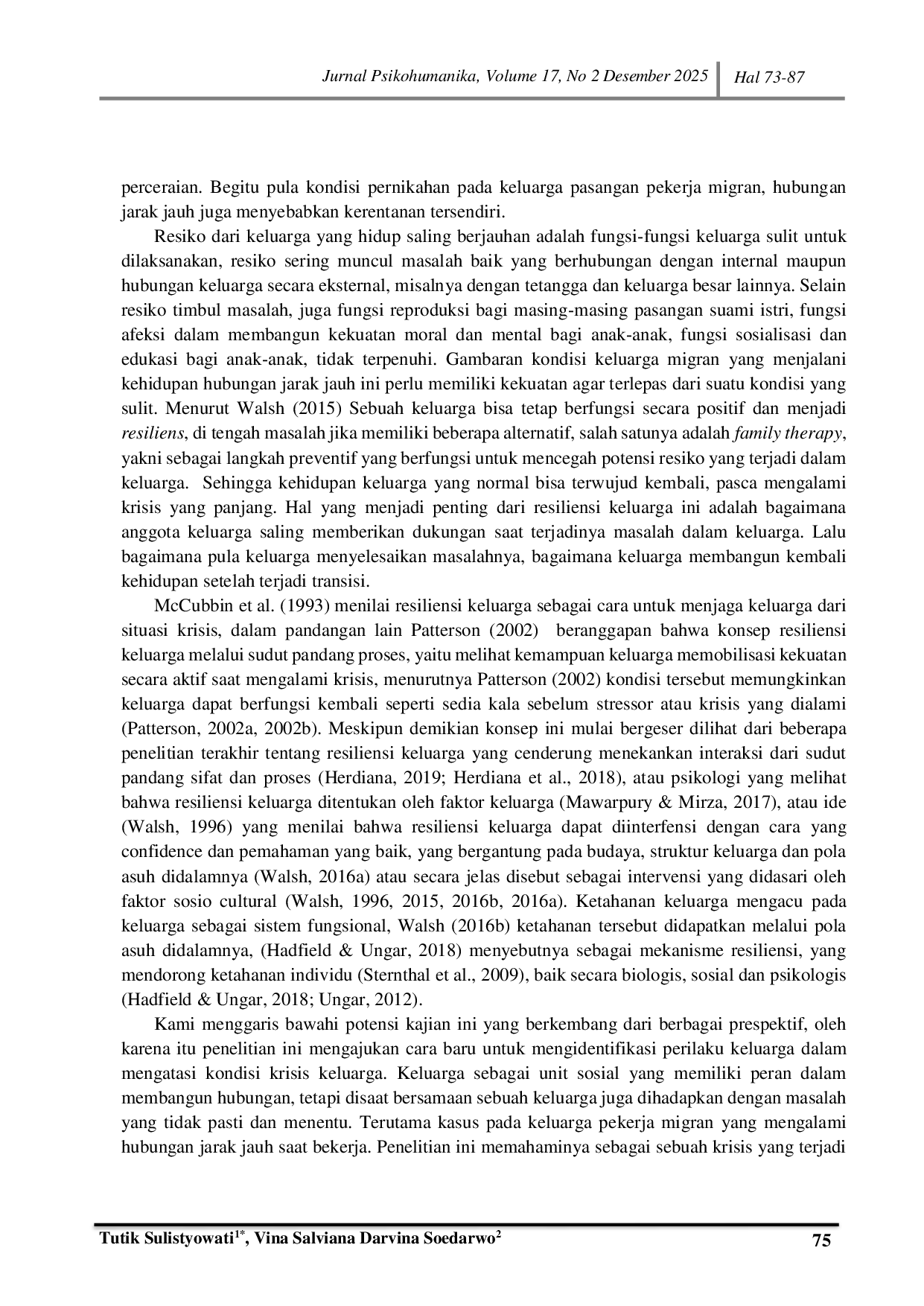 JURIS Resiliensi Keluarga Pekerja Migran dalam Long Distance Relationship Perspektif Sosiologi Keluarga