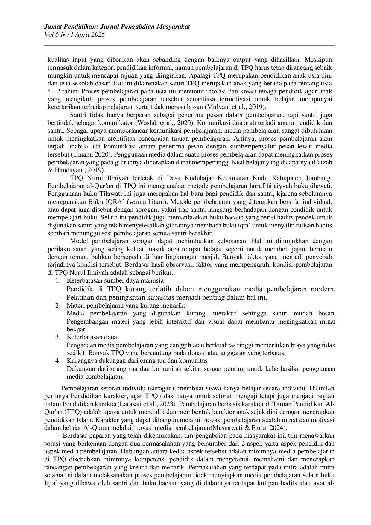 JURIS Inovasi Media Pembelajaran Berbasis Karakter di TPQ Nurul Ilmiyah Desa Kudubanjar