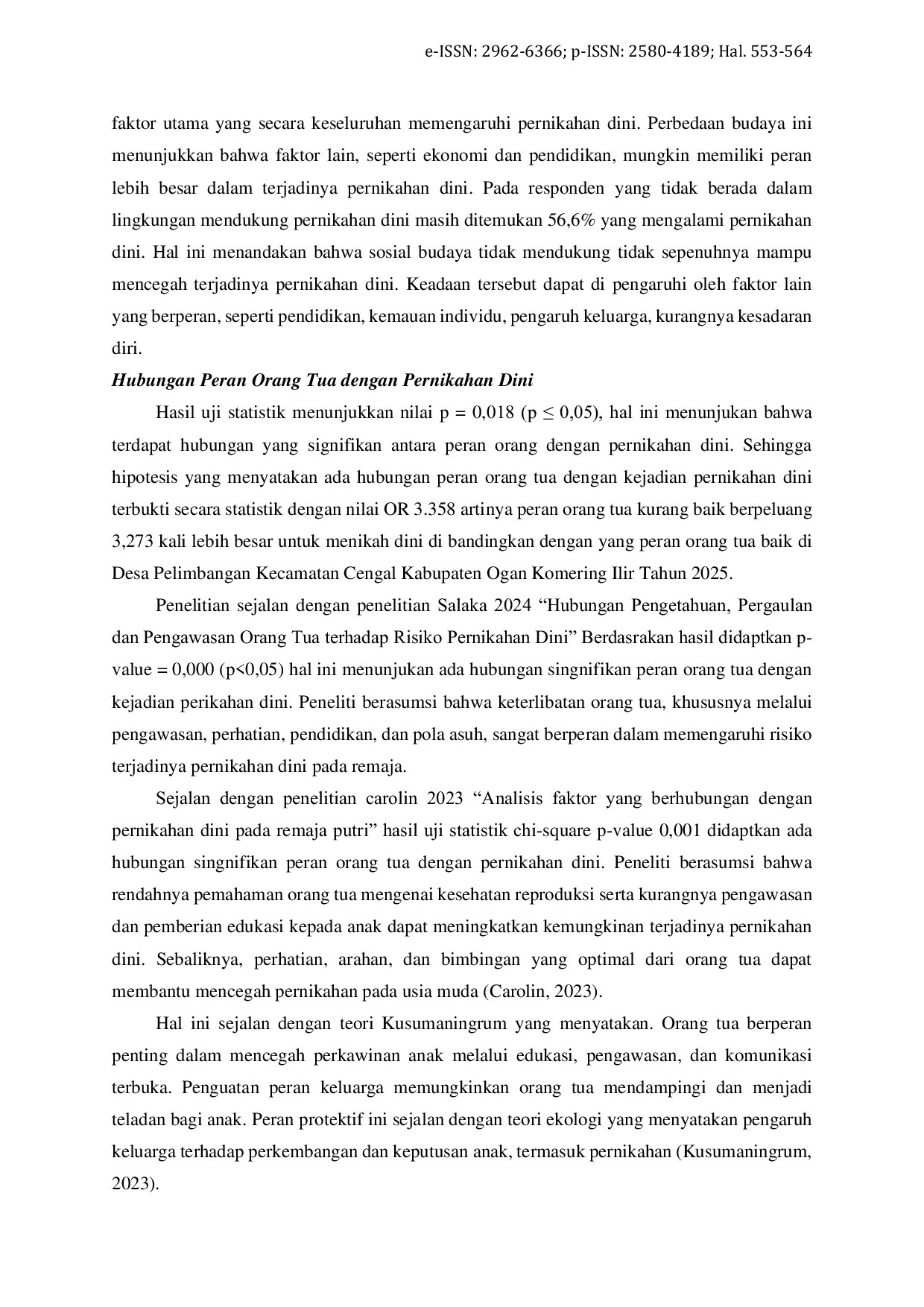 JURIS Faktor Faktor Yang Mempengaruhi Terjadinya Pernikahan Dini Pada Remaja Di Desa Pelimbangan Kecamatan Cengal Kabupaten Ogan Komering Ilir Tahun 2025