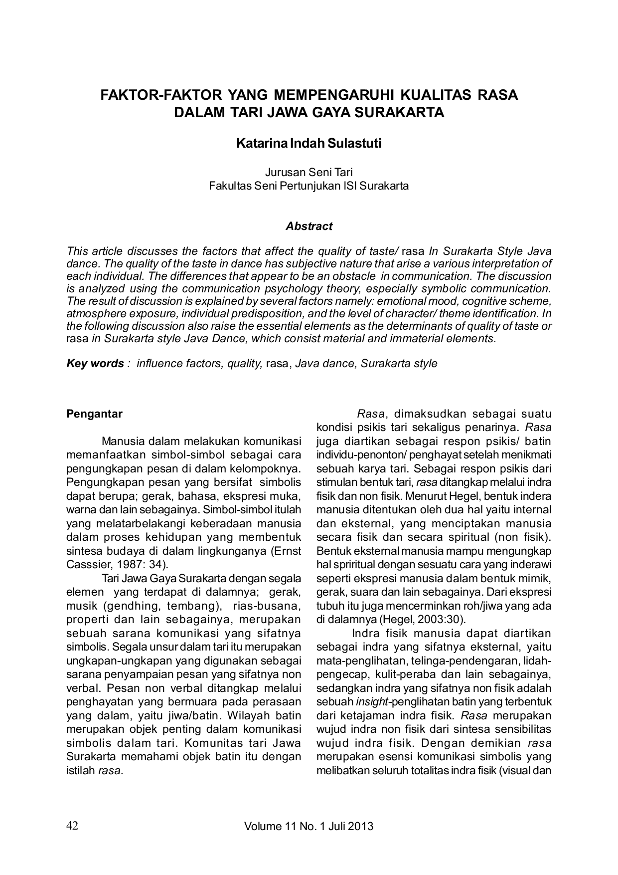JURIS Faktor Faktor Yang Mempengaruhi Kualitas Rasa Dalam Tari Jawa Gaya Surakarta