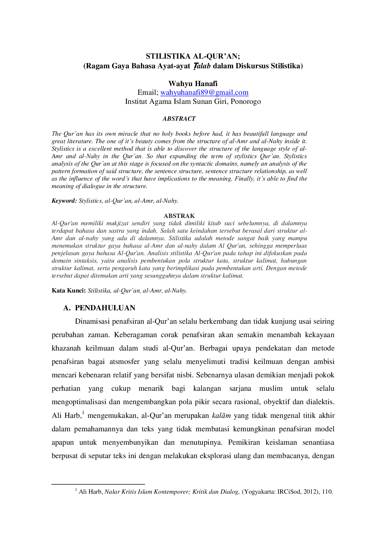 JURIS STILISTIKA AL QUR AN Ragam Gaya Bahasa Ayat ayat alab dalam Diskursus Stilistika