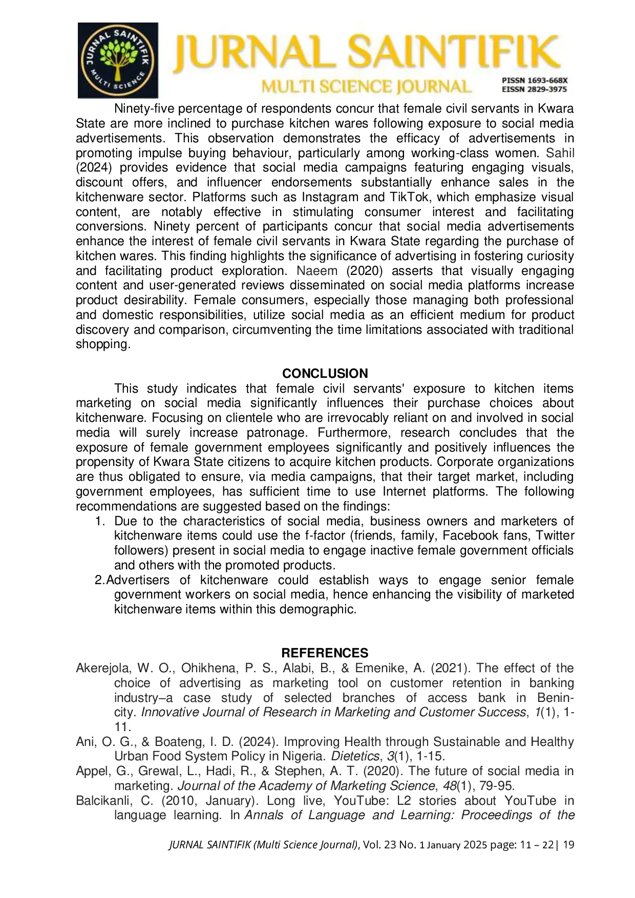 JURIS Pengaruh Iklan Media Sosial Terhadap Pembelian Peralatan Dapur Di Kalangan Pegawai Negeri Perempuan Di Negara Bagian Kwara Nigeria