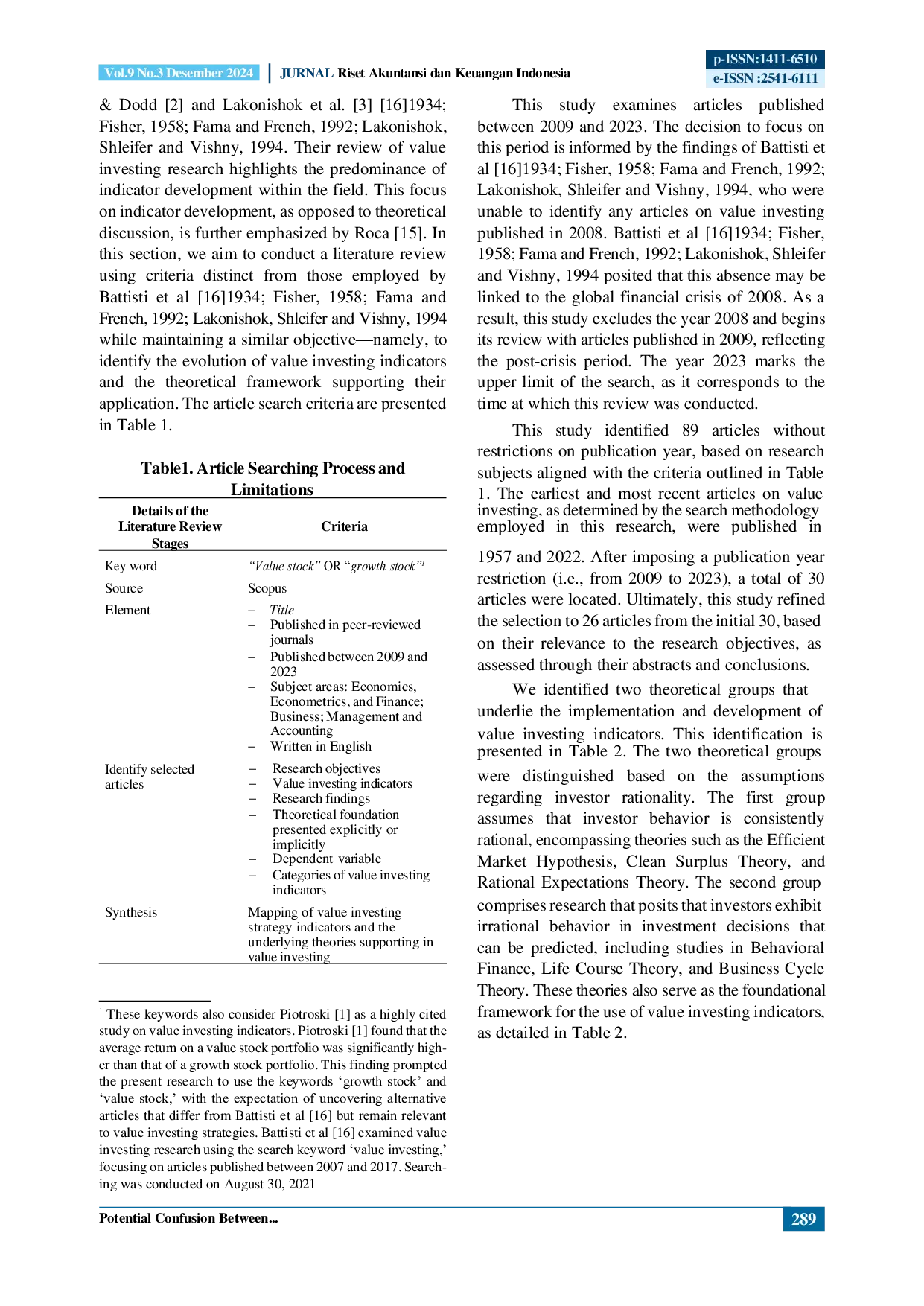JURIS Potential Confusion Between Value Investing and Fundamental Analysis Explored Through Piotroski F Score
