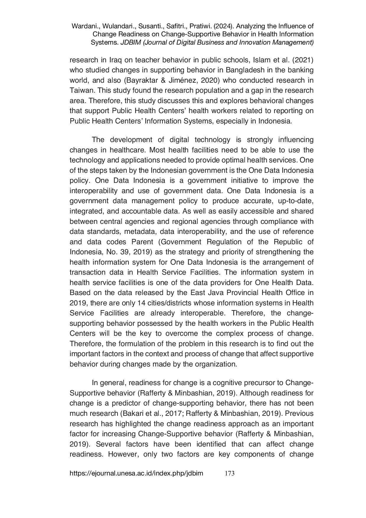 JURIS Analyzing the Influence of Change Readiness on Change Supportive Behavior in Health Information Systems