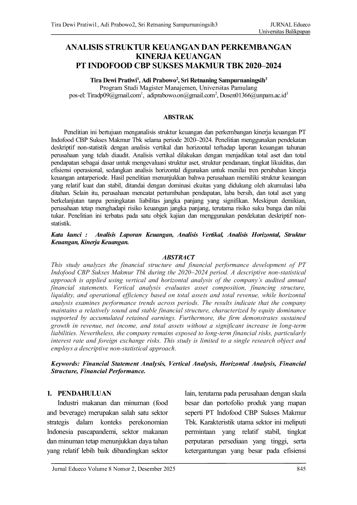 JURIS Analisis Struktur Keuangan Dan Perkembangan Kinerja Keuangan PT Indofood CBP Sukses Makmur Tbk 2020 2024