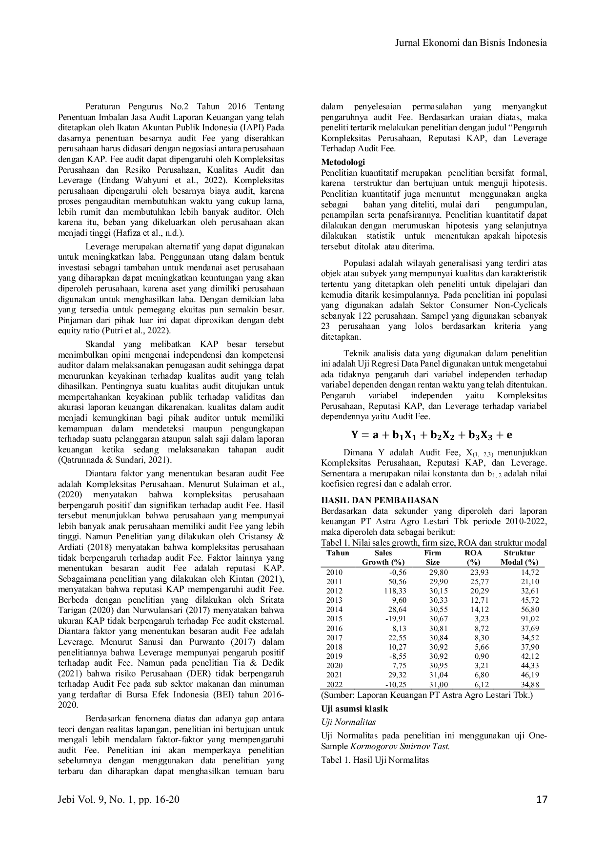 JURIS Pengaruh Kompleksitas Perusahaan Reputasi KAP Dan Leverage Terhadap Audit Fee Pada Sektor Industri Barang Consumer Non Cyclicals Yang Terdaftar Di Bursa Efek Indonesia Periode 2018 2022