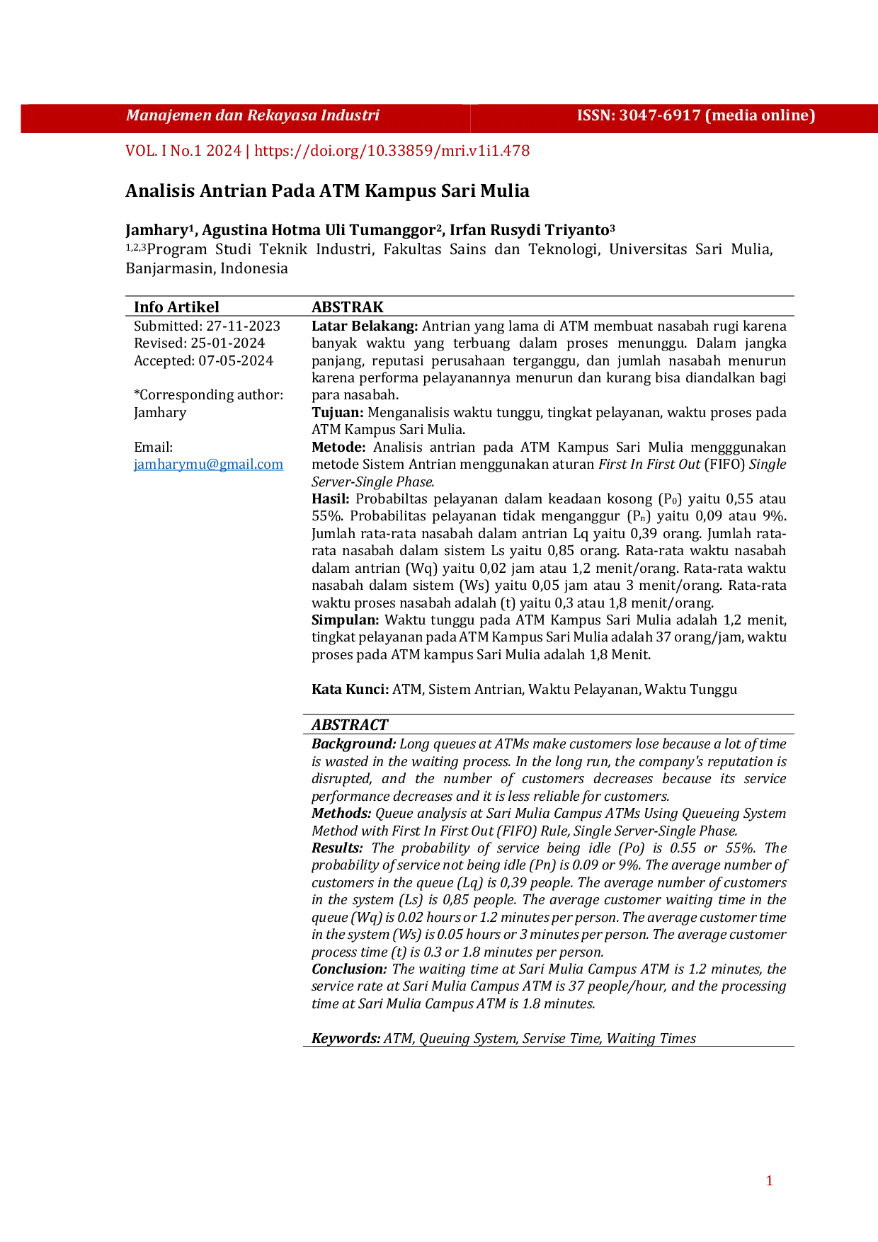 JURIS A Analisis Antrian Pada ATM Kampus Sari Mulia