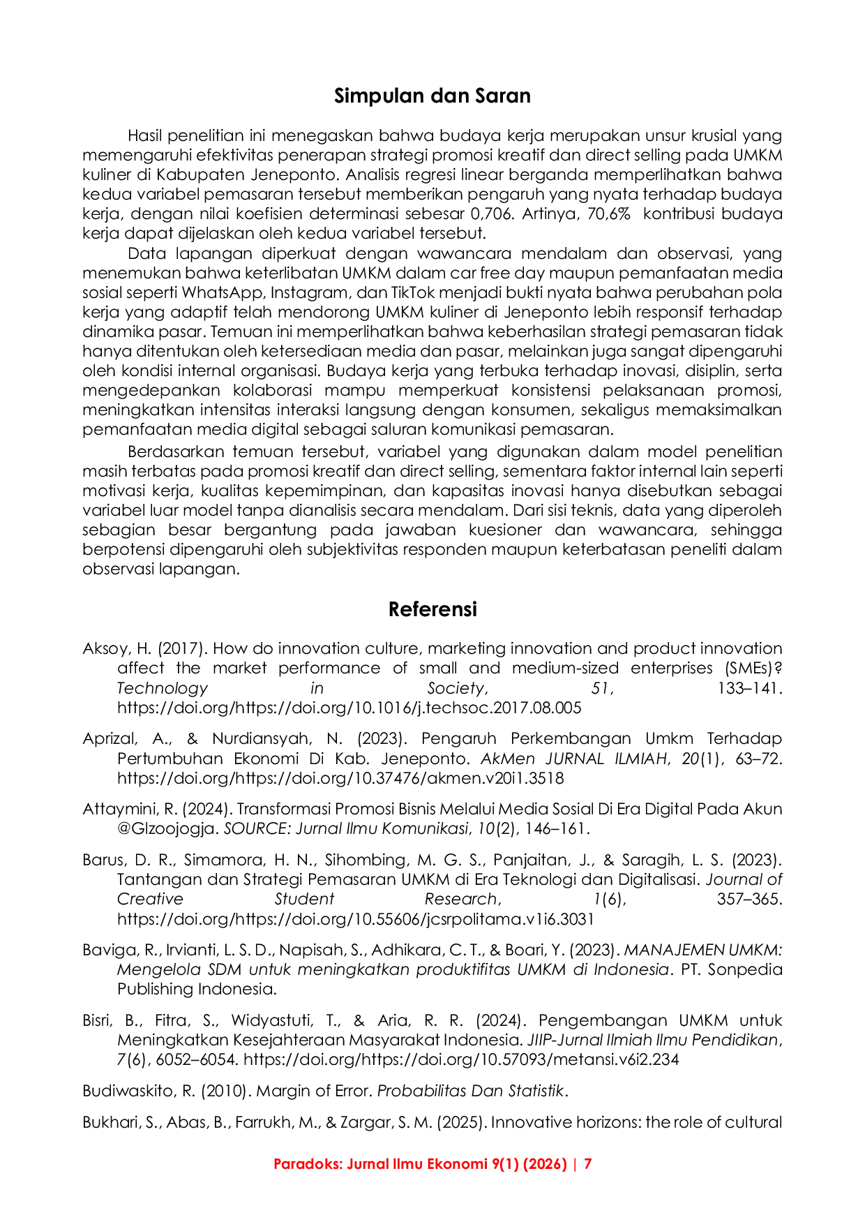 JURIS Kontribusi Budaya Kerja dalam Meningkatkan Efektivitas Promosi Kreatif dan Direct Selling pada UMKM Kuliner