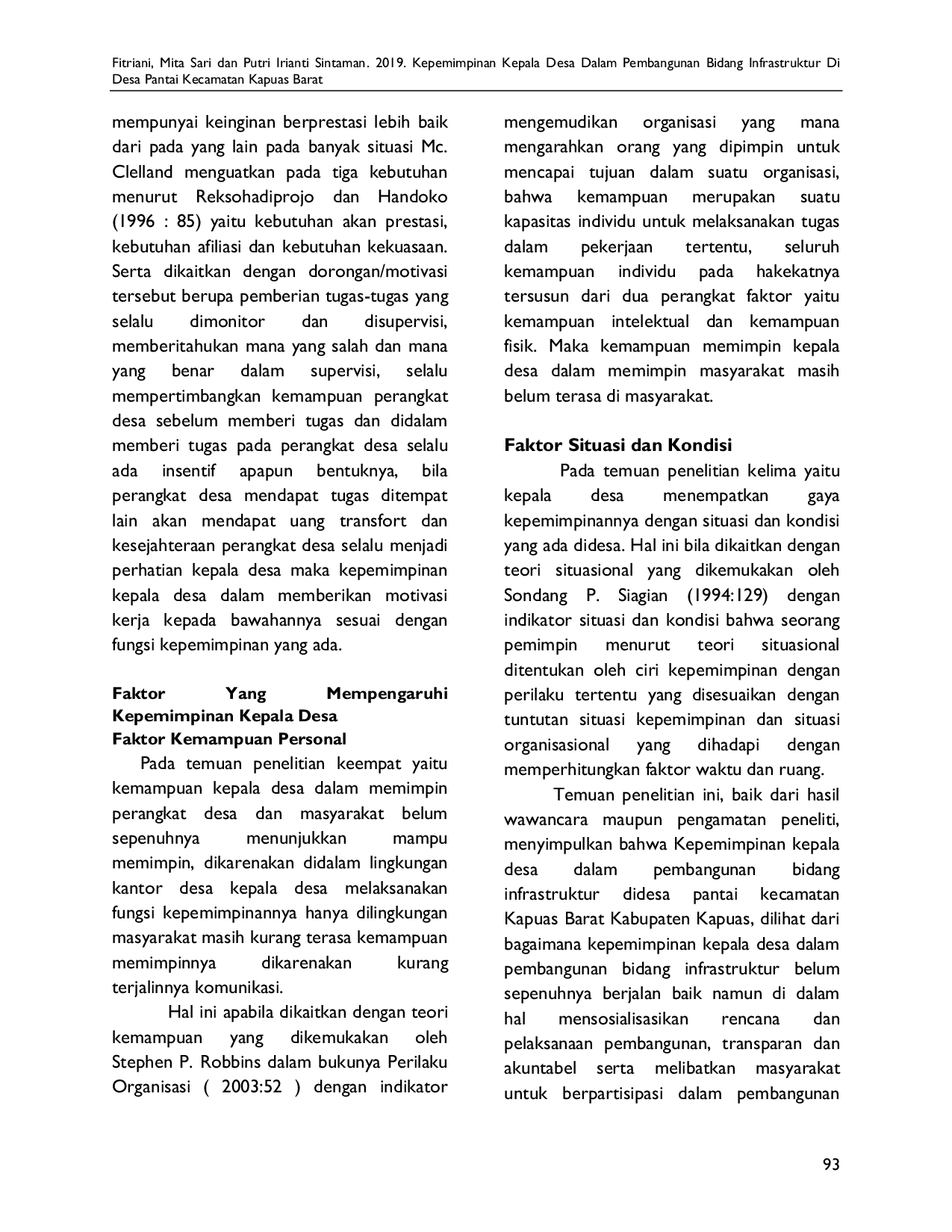 JURIS Kepemimpinan Kepala Desa dalam Pembangunan Bidang Infrastruktur di Desa Pantai Kecamatan Kapuas Barat