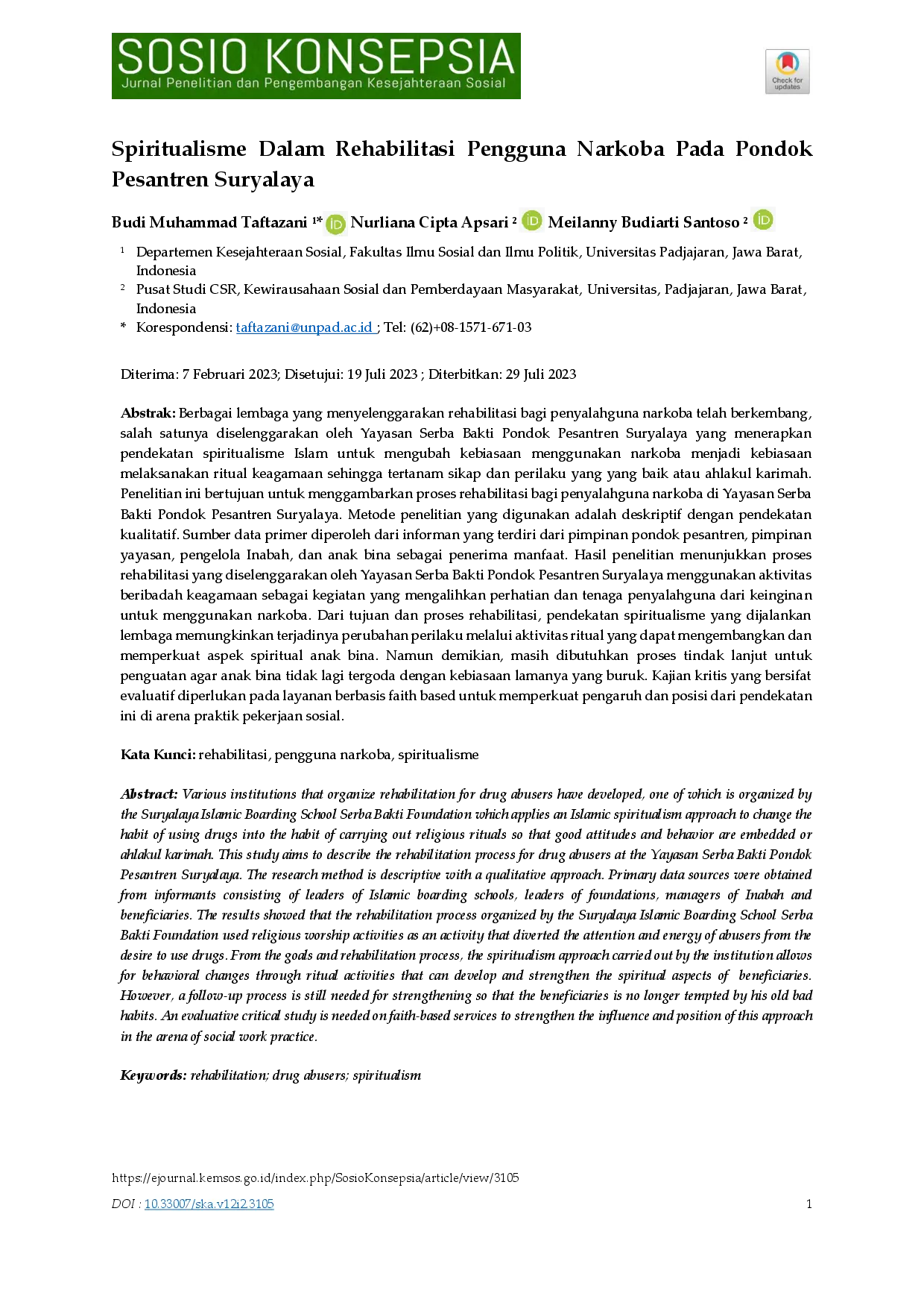 juris Spiritualisme Dalam Rehabilitasi Pengguna Narkoba Pada Pondok Pesantren Suryalaya