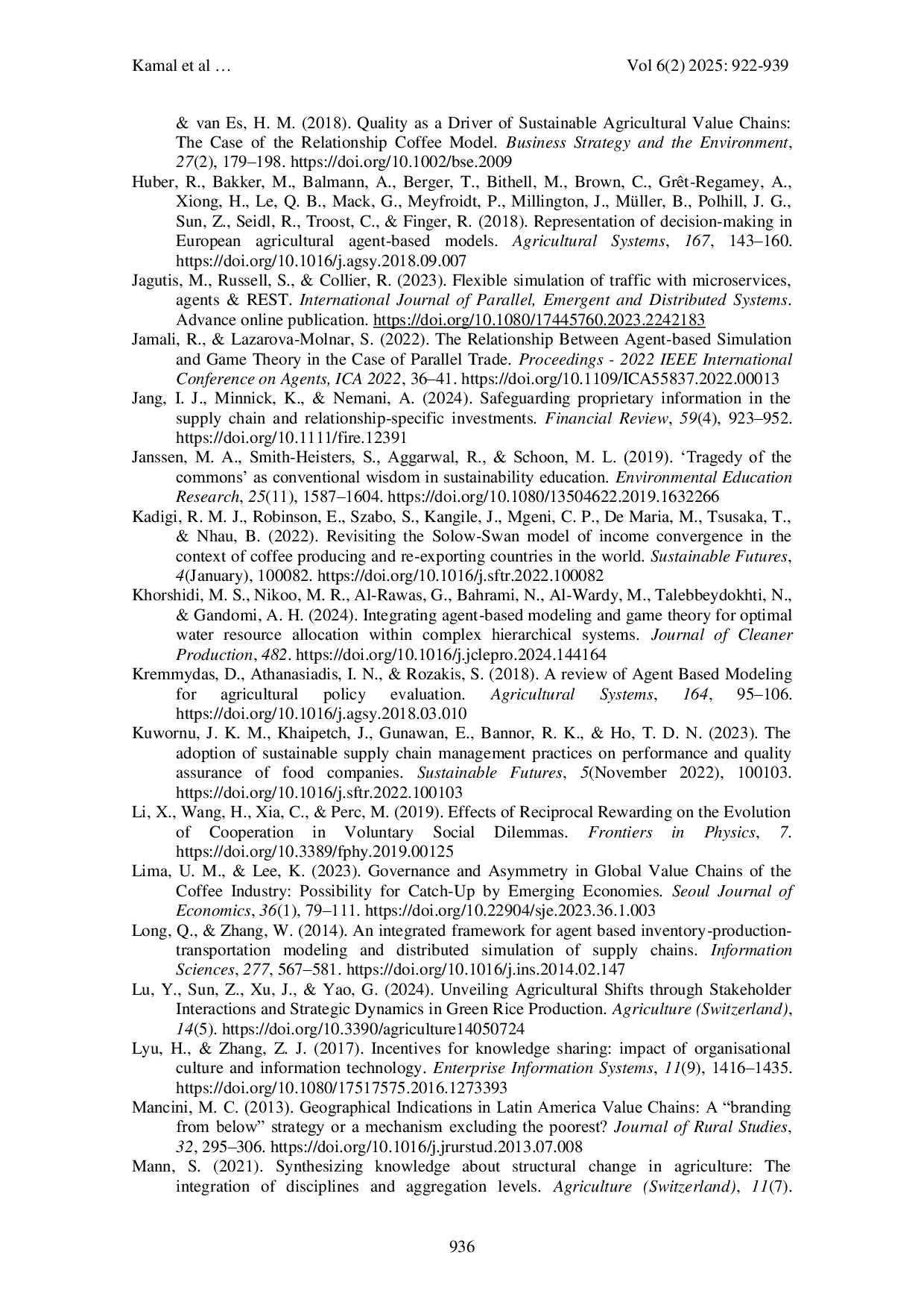 JURIS A Framework of Hybrid System Dynamics and Agent Based Model With Cooperative Game Theory for Sustainable Coffee Supply Chain