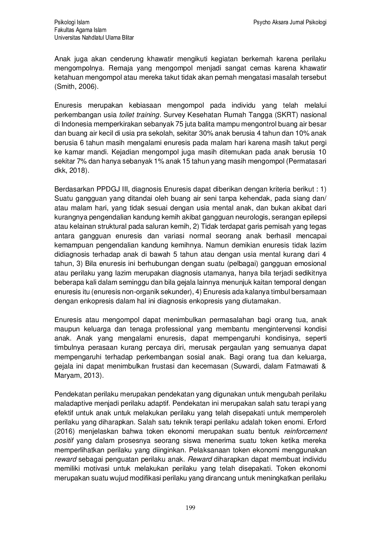 JURIS Token Ekonomi Untuk Mengatasi Enuresis Non Organik Pada Anak