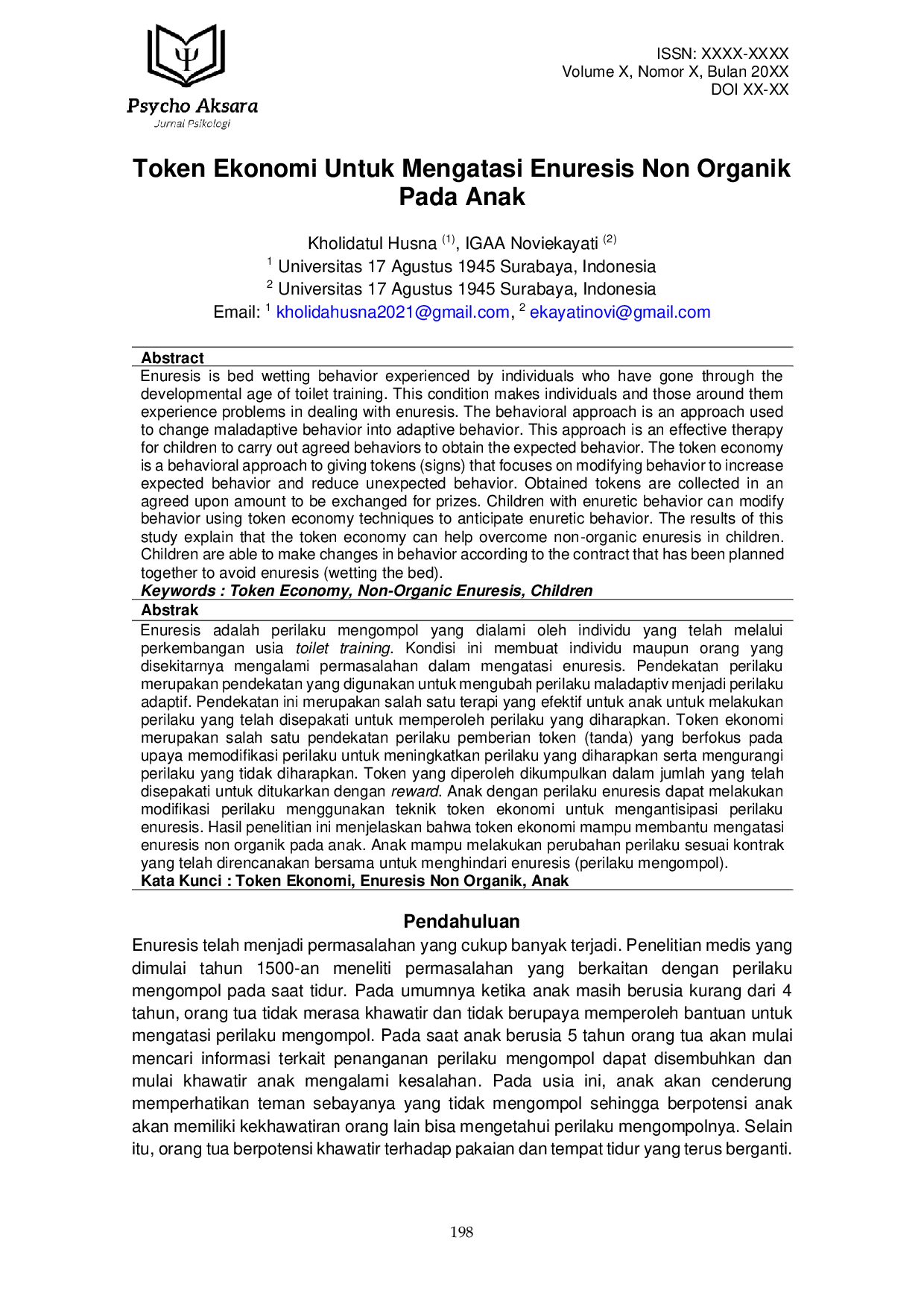 JURIS Token Ekonomi Untuk Mengatasi Enuresis Non Organik Pada Anak