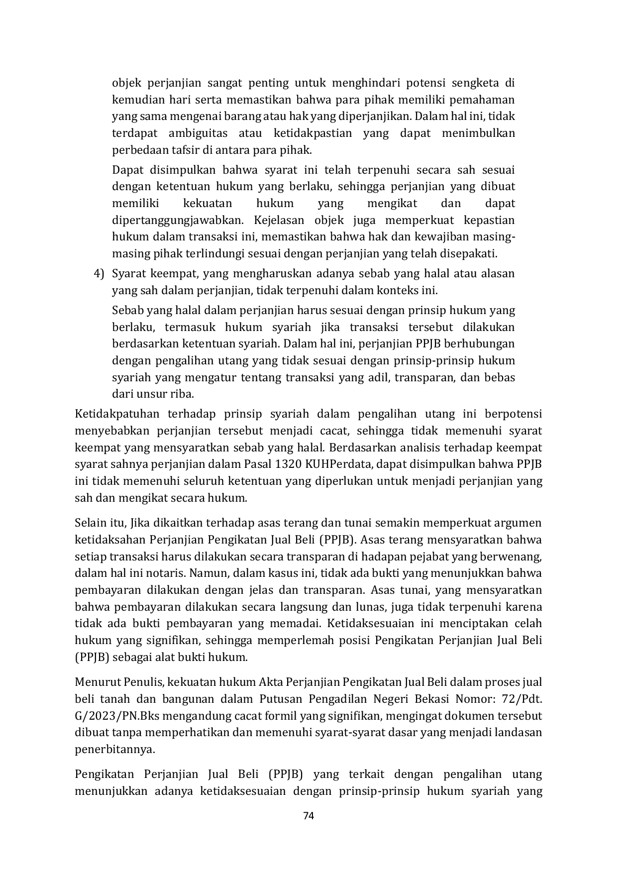 JURIS Kedudukan Hukum PPJB Perjanjian Pengikatan Jual Beli Atas Tanah Dan Bangunan Dengan Kuasa Jual Studi Kasus Putusan Nomor 72 Pdt G 2023 PN Bks