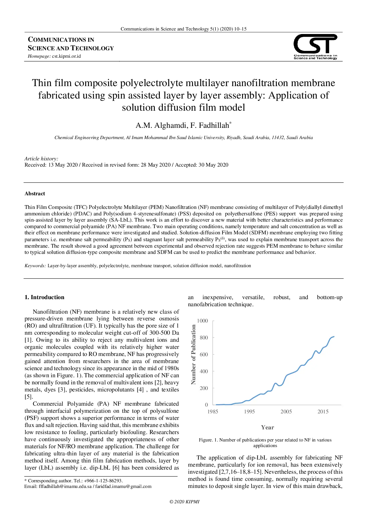 JURIS Thin film composite polyelectrolyte multilayer nanofiltration membrane fabricated using spin assisted layer by layer assembly Application of solution diffusion film model
