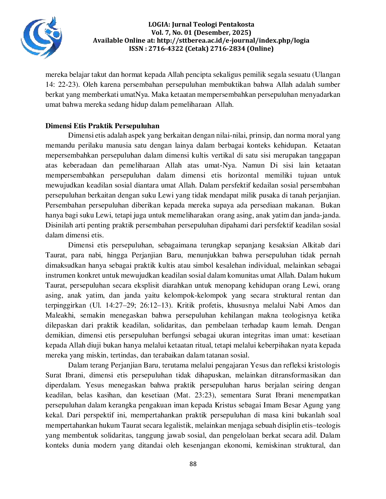 JURIS Dimensi Kultis dan Etis Kajian Historis Teologis Praktik Persepuluhan dalam Alkitab
