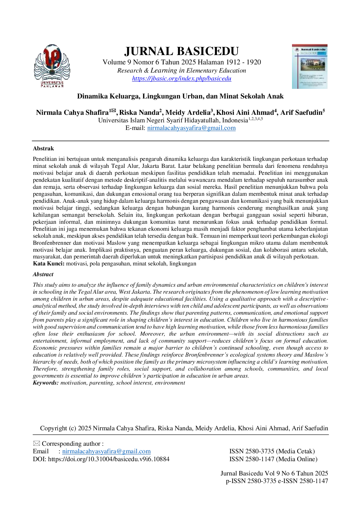 JURIS Dinamika Keluarga Lingkungan Urban dan Minat Sekolah Anak Studi Kualitatif