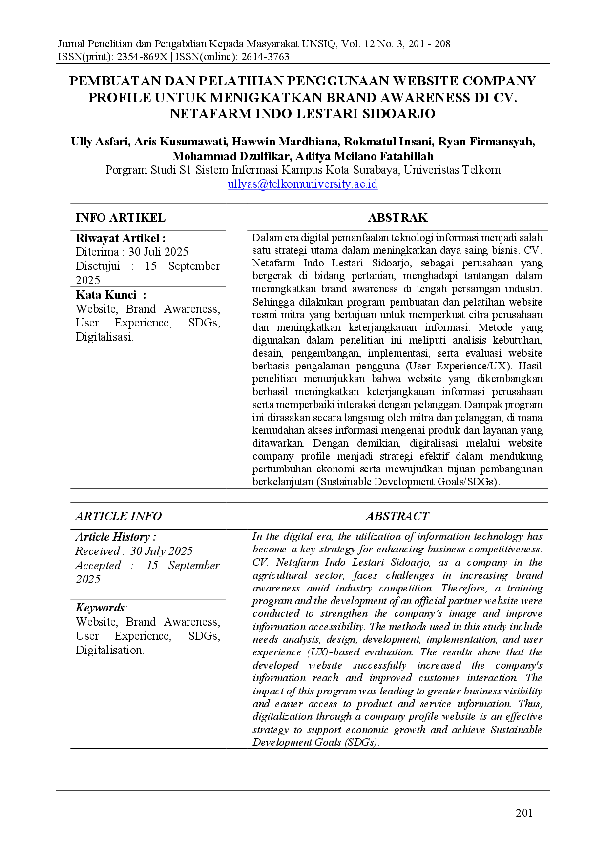 juris Pembuatan dan Pelatihan Penggunaan Website Company Profile untuk Meningkatkan Brand Awareness di CV Netafarm Indo Lestari Sidoarjo