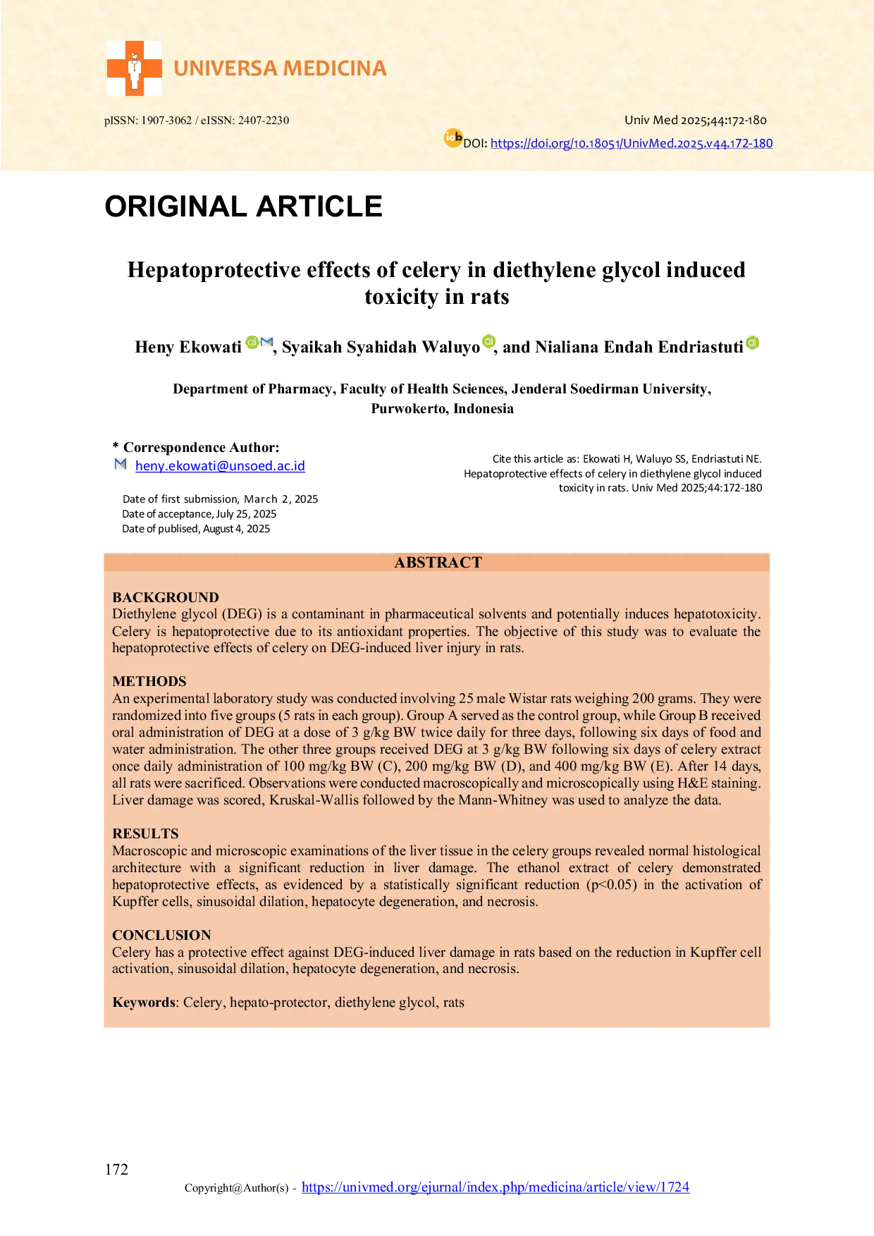 JURIS Hepatoprotective Effects of Celery in Diethylene Glycol Induced Toxicity in Rats