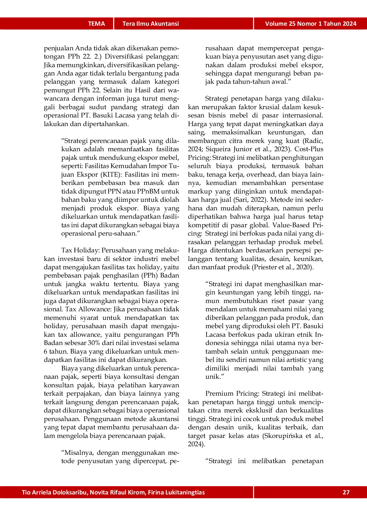 JURIS Strategi Penetapan Harga Jual Dan Perencanaan Pajak Dalam Rangka Meningkatkan Nilai Perusahaan