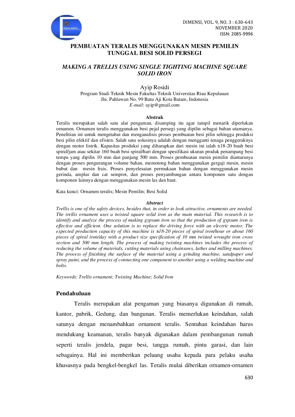 JURIS Pembuatan Teralis Menggunakan Mesin Pemilin Tunggal Besi Solid Persegi