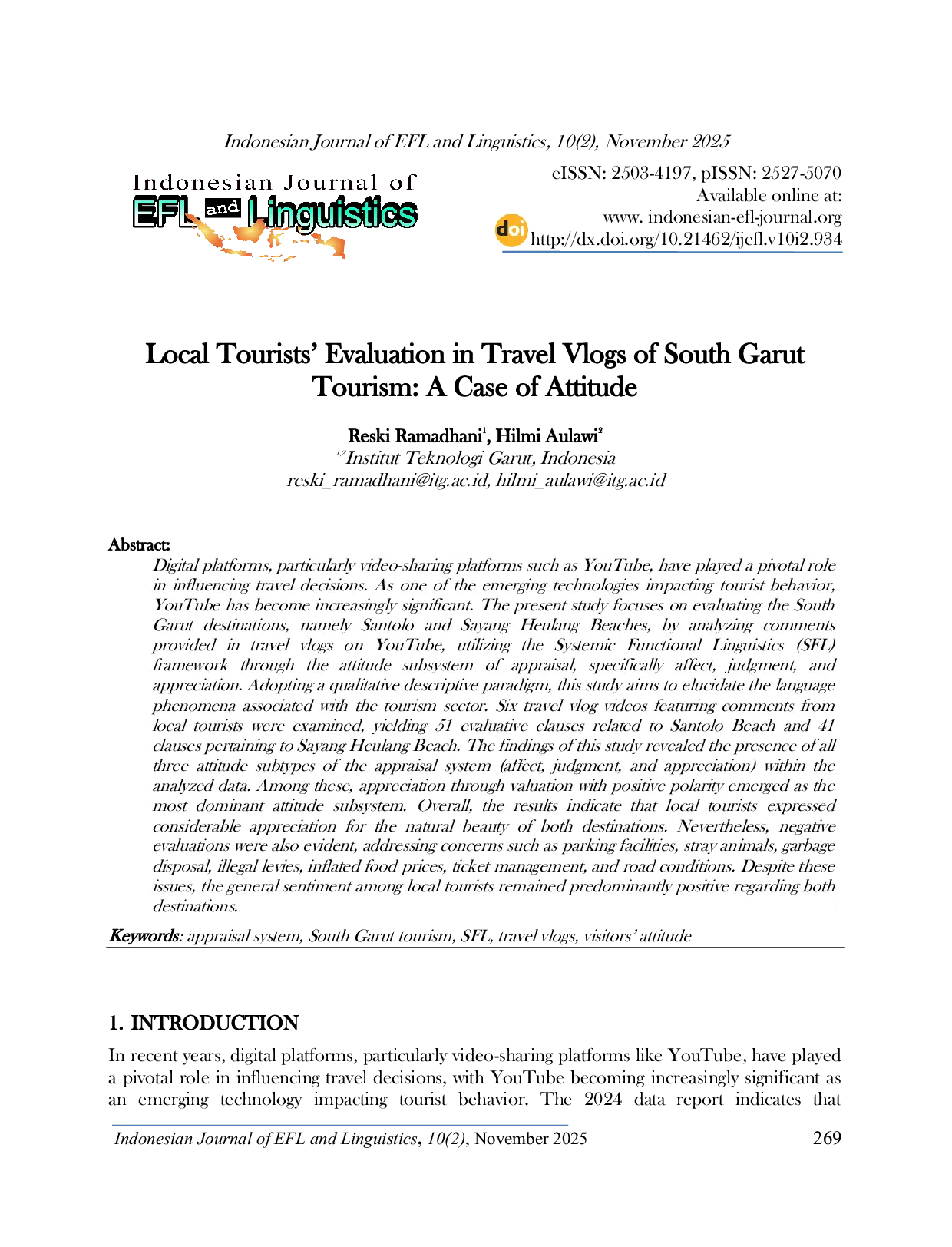 JURIS Local Tourists Evaluation In Travel Vlogs Of South Garut Tourism A Case Of Attitude