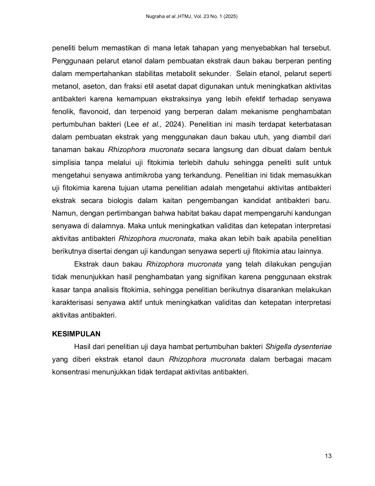 JURIS Uji Aktivitas Antibakteri Ekstrak Etanol Daun Rhizophora Mucronata Terhadap Shigella Dysenteriae